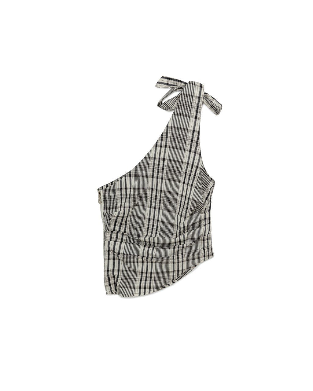 Plaid One-Shoulder Bow Top