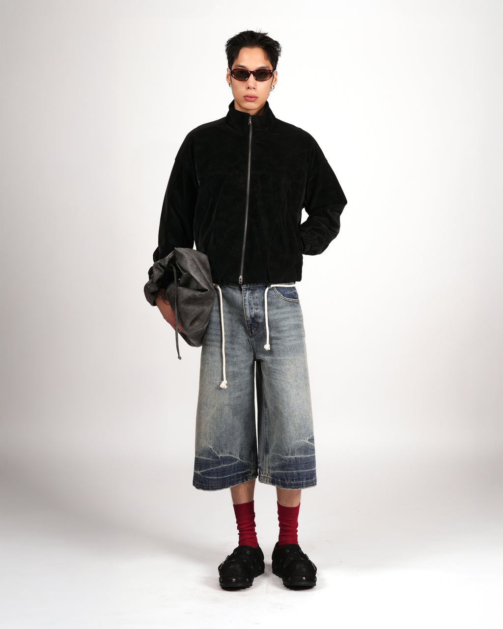 Drawstring Denim Bermuda