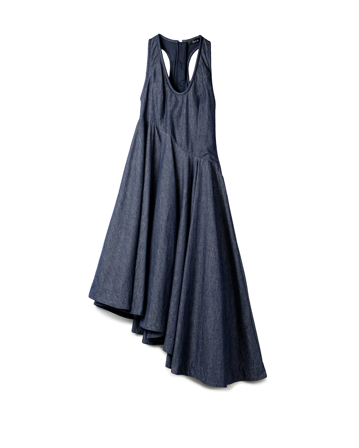 Asymmetric Racerback Denim Dress