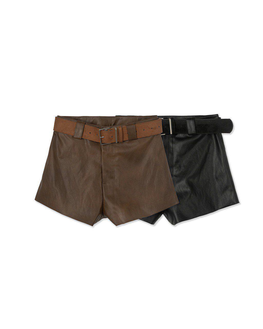 Faux Leather Belted Shorts