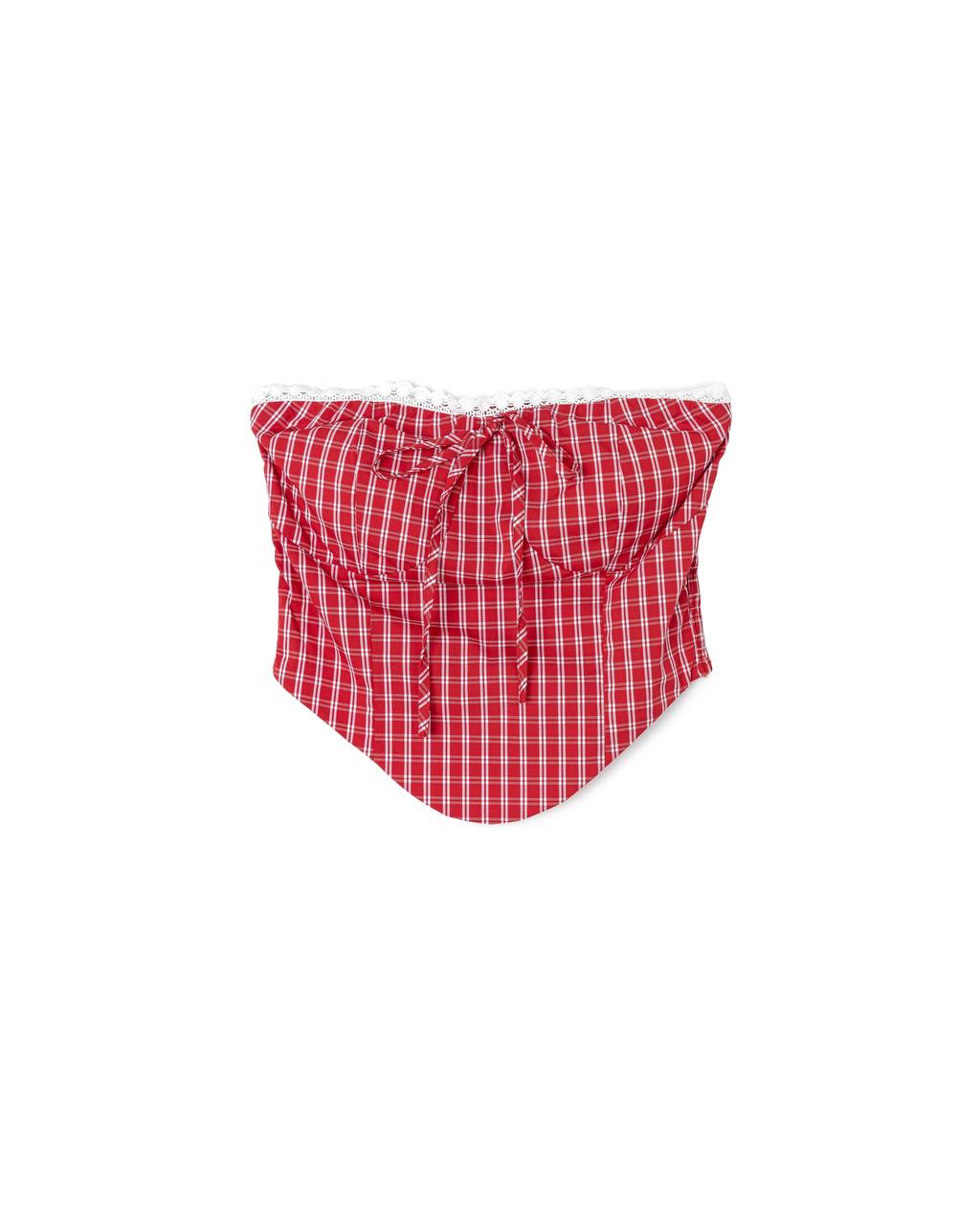 Checked Lace Trim Bustier Top
