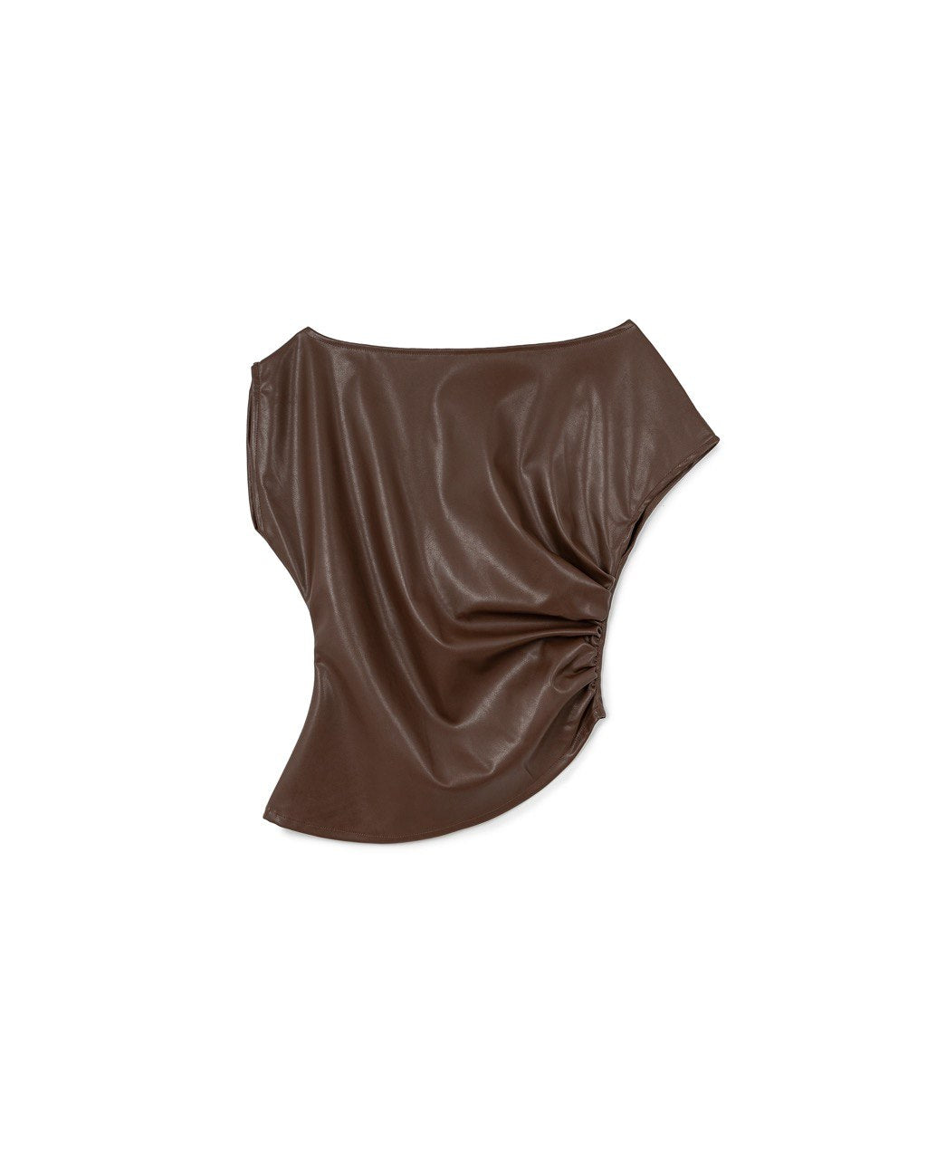 Ruched Faux Leather One-Shoulder Top