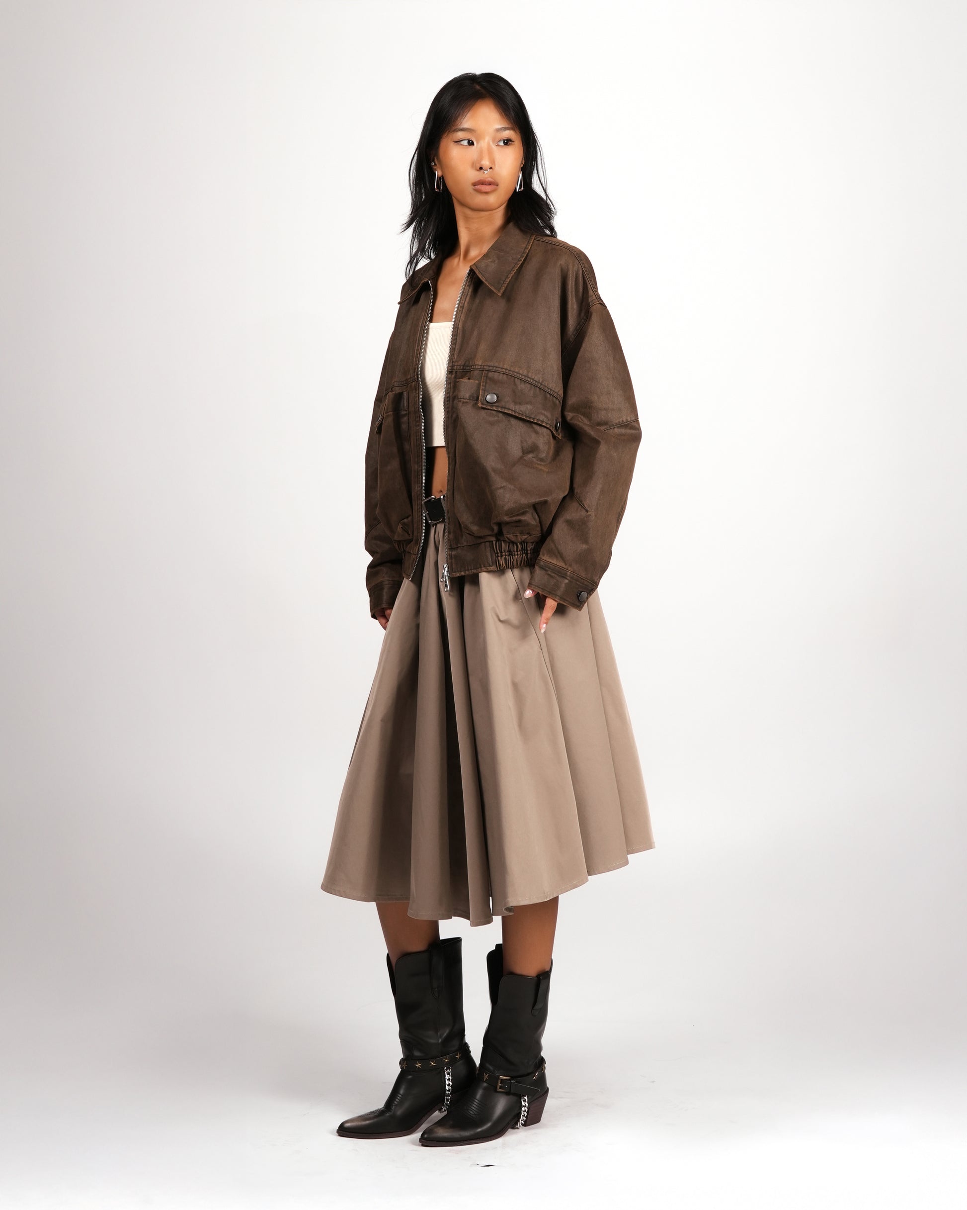 Belted A-Line Midi Skirt