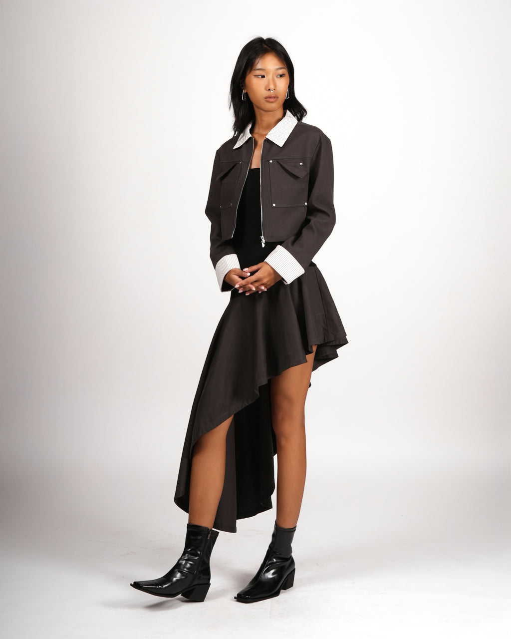 Contrast Collar Cropped Jacket