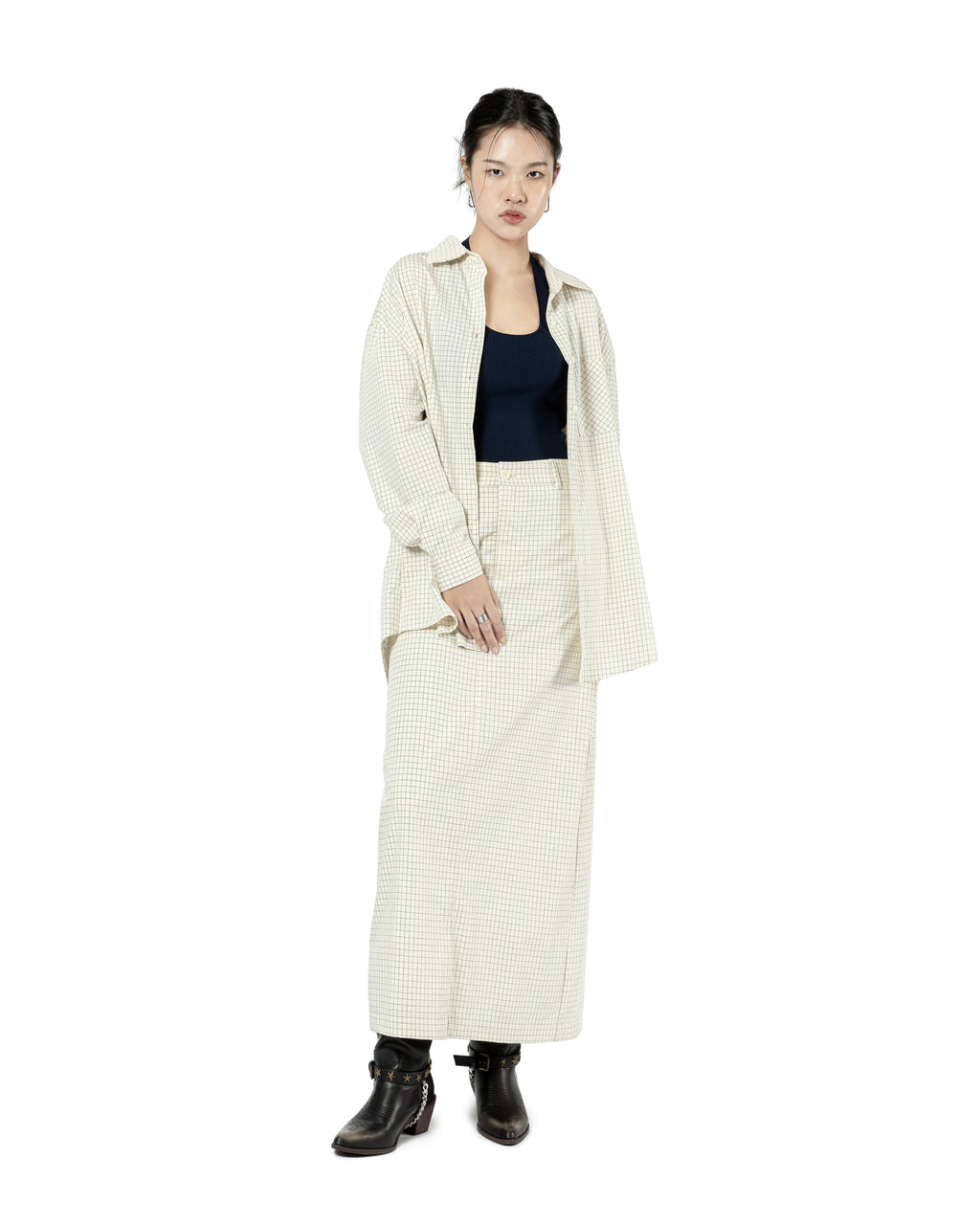 Grid Pattern Oversized Shirt