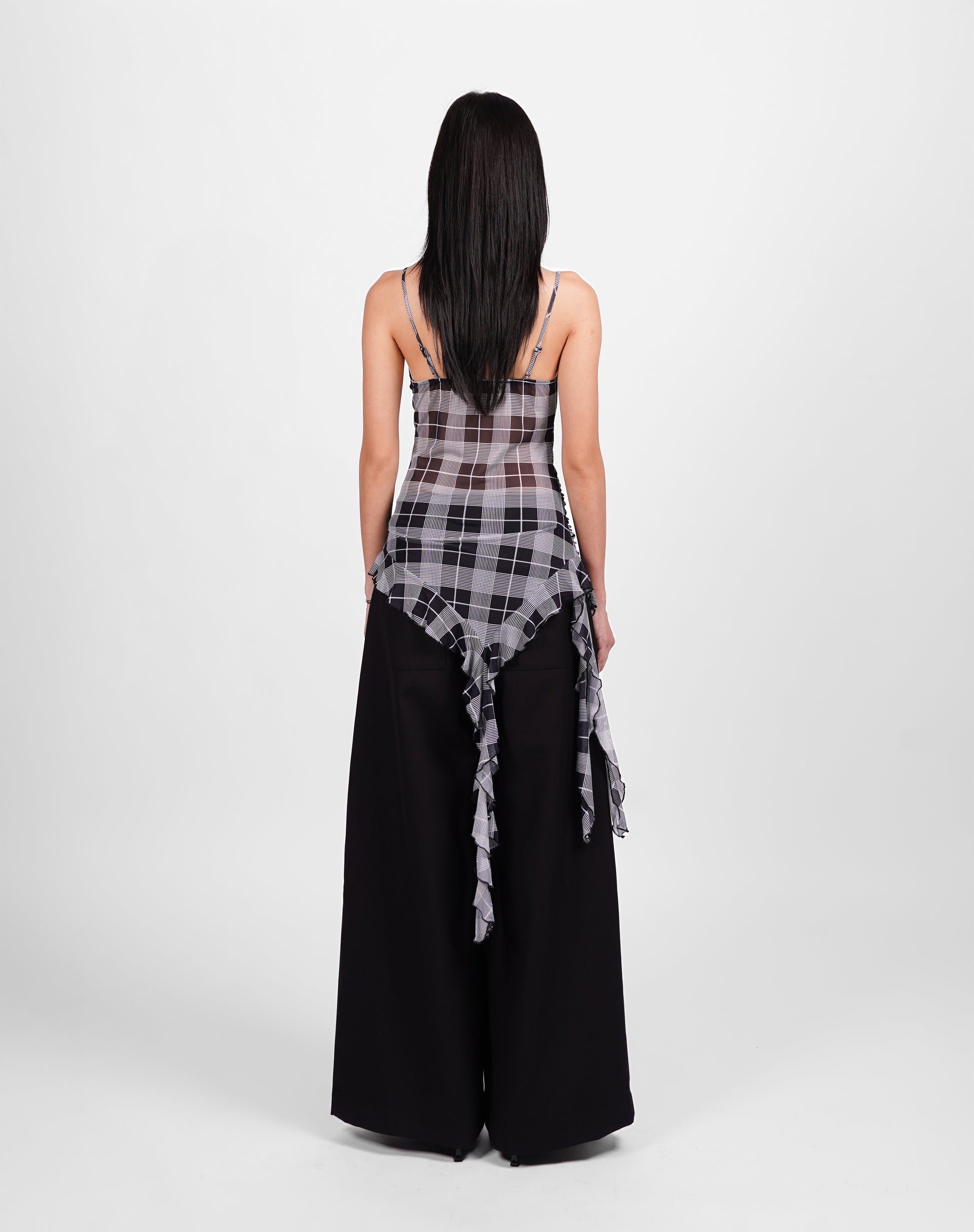 Draped Gingham Ruffle Top