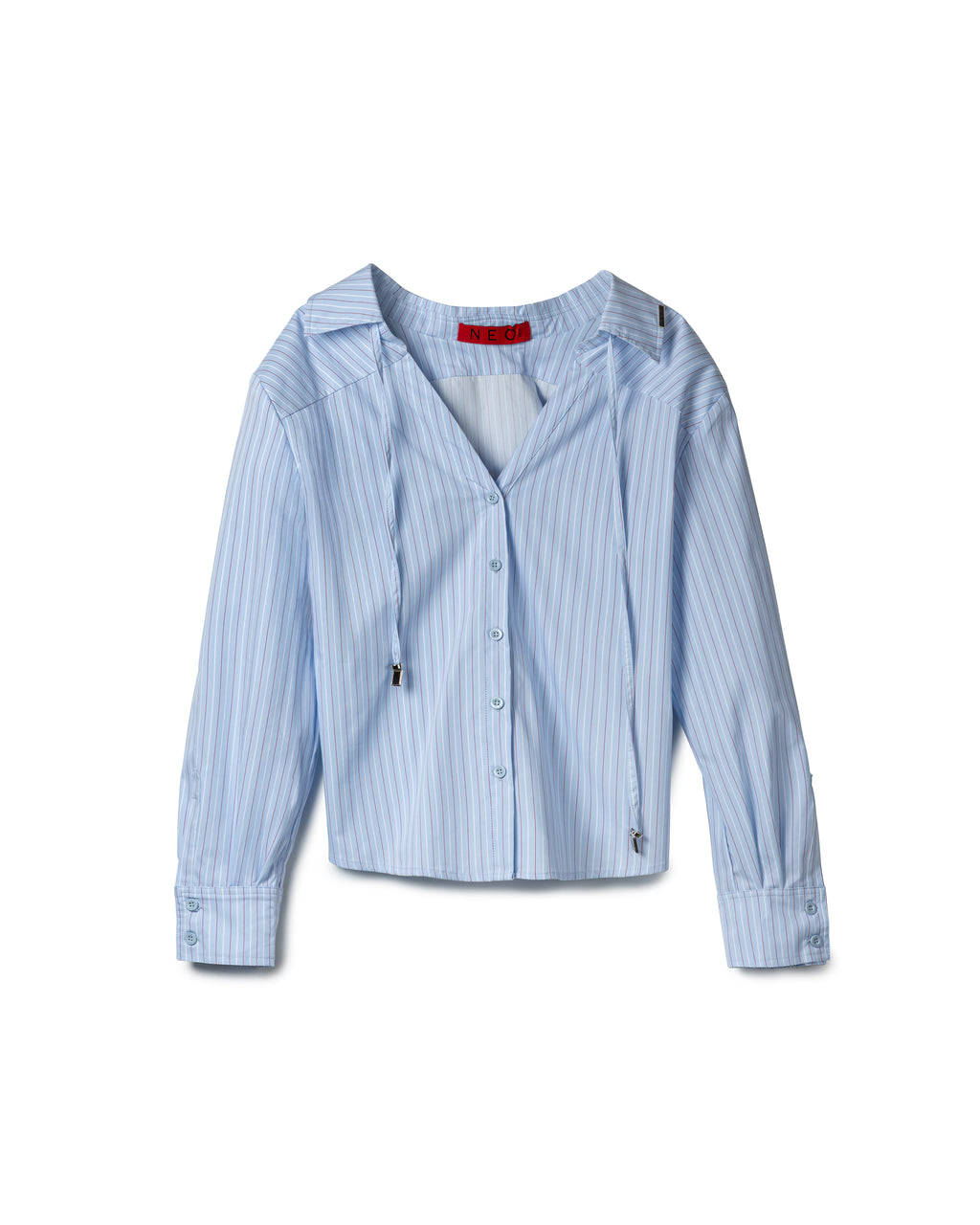 Vol.3 Ch.2 Minimalist Drawstring-Collar Poplin Blouse (Blue)