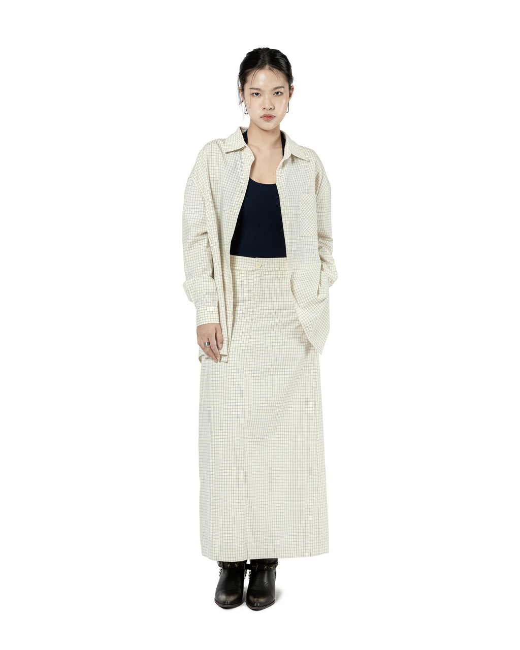 Grid Pattern Oversized Shirt