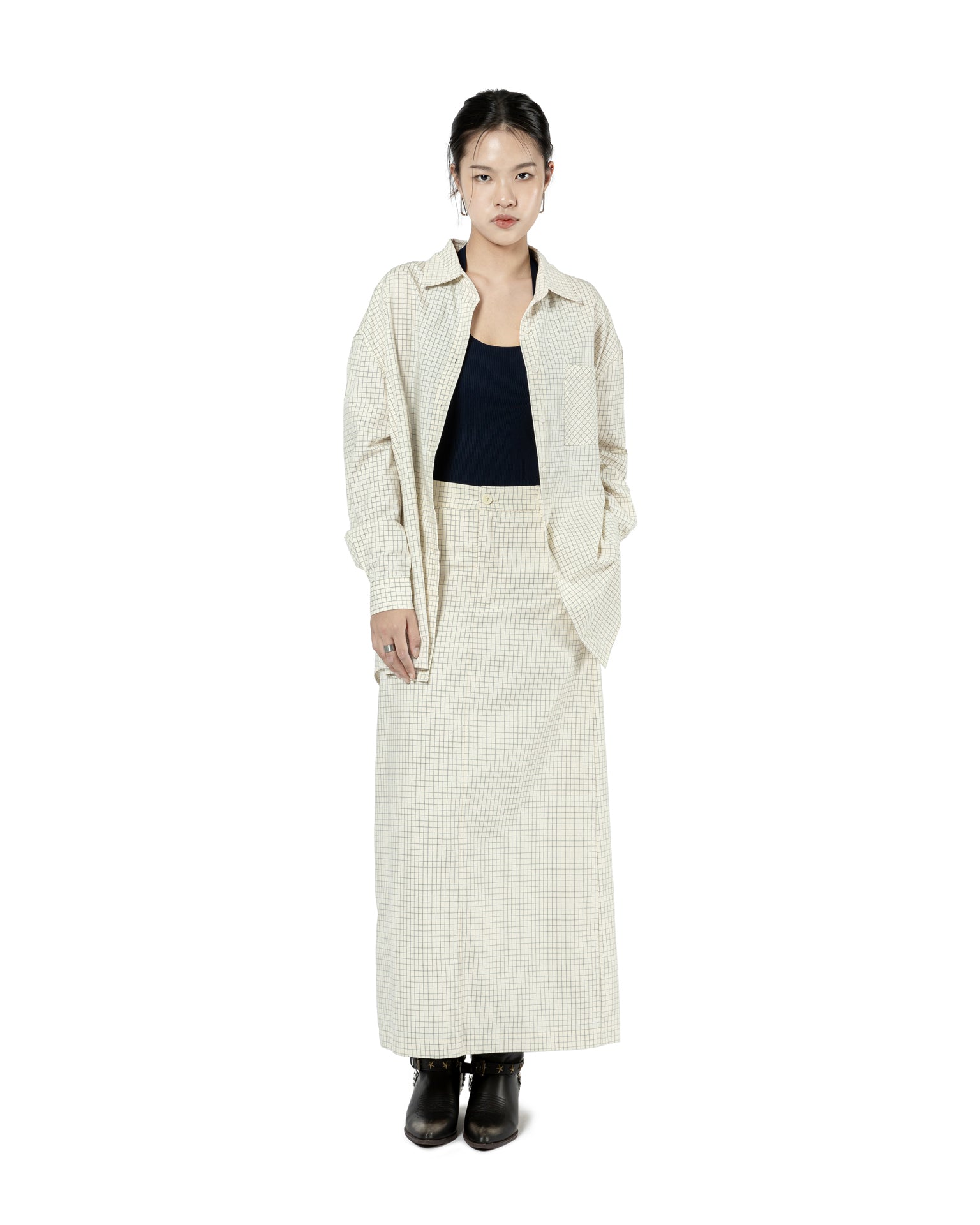 Grid Pattern Oversized Shirt