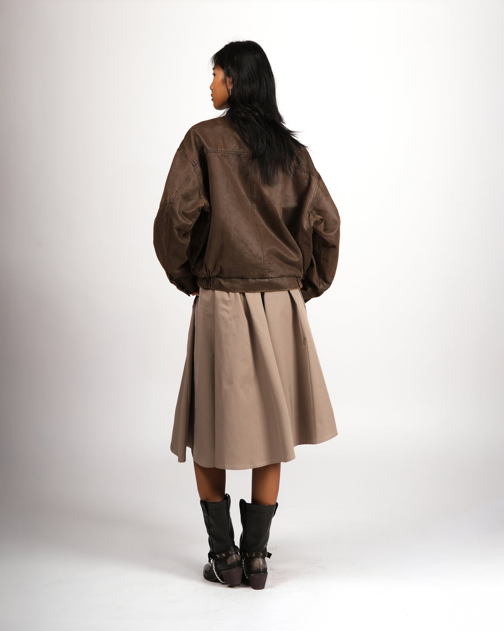 Belted A-Line Midi Skirt