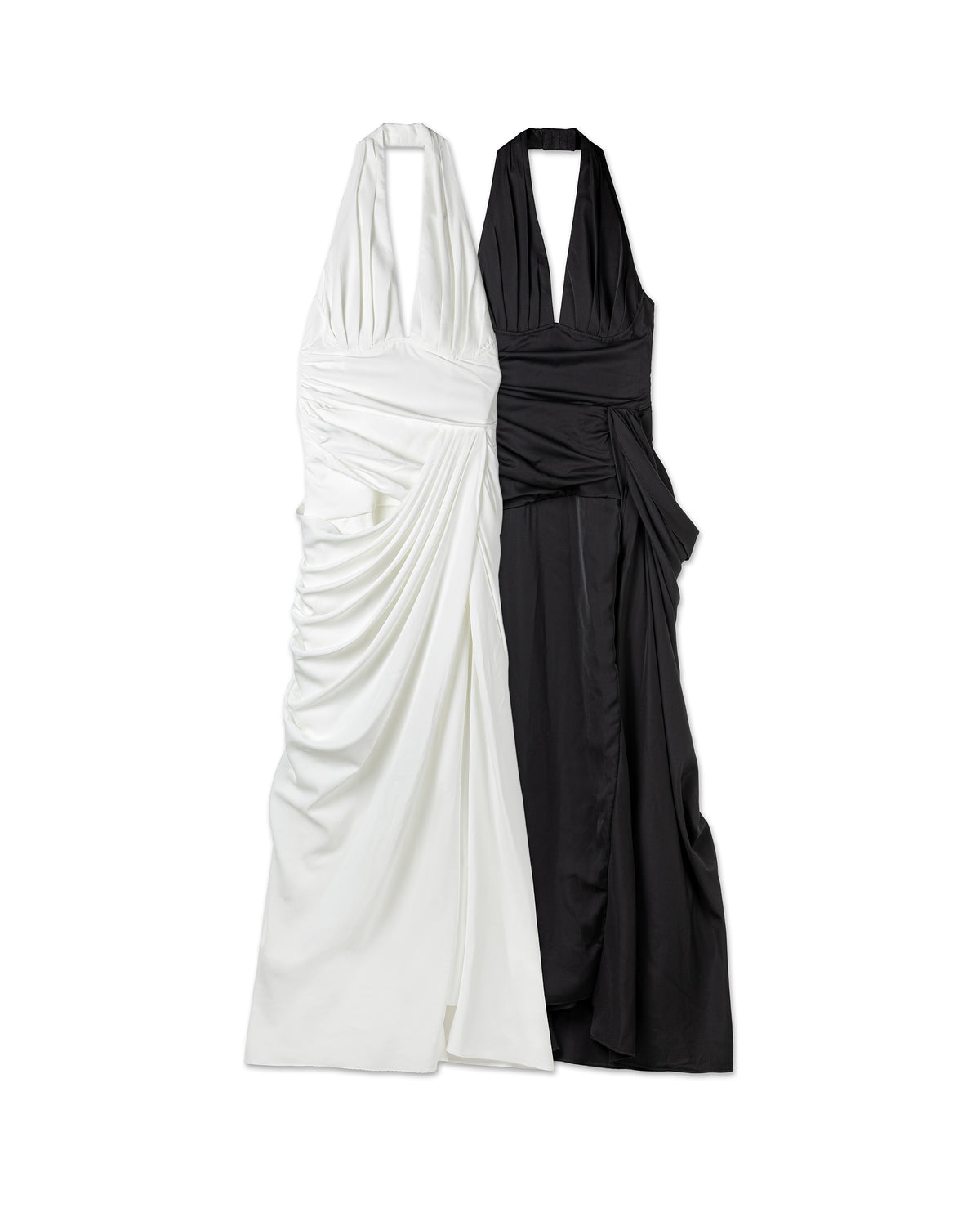 Elegant Structure Draped Halter Dress