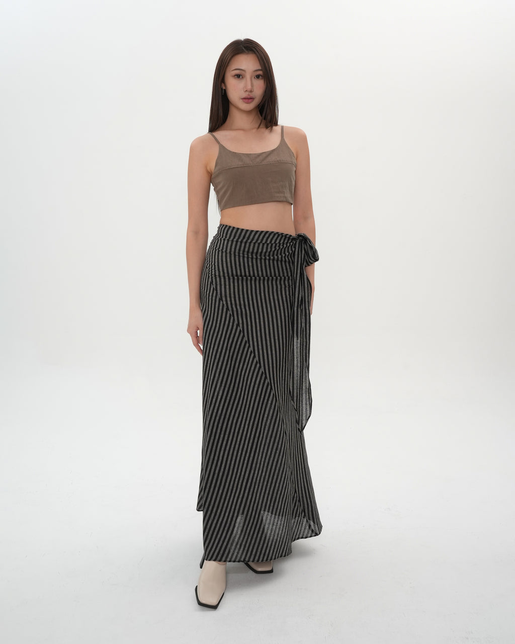 Side Tie Striped Skirt