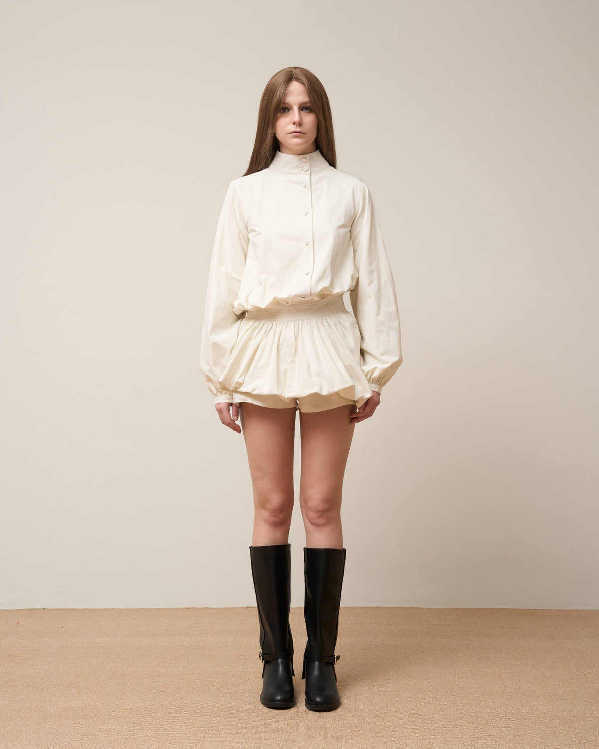 Vol.3 Ch.2 Sculptural Smocked-Waist Blouse (PolkaDot)