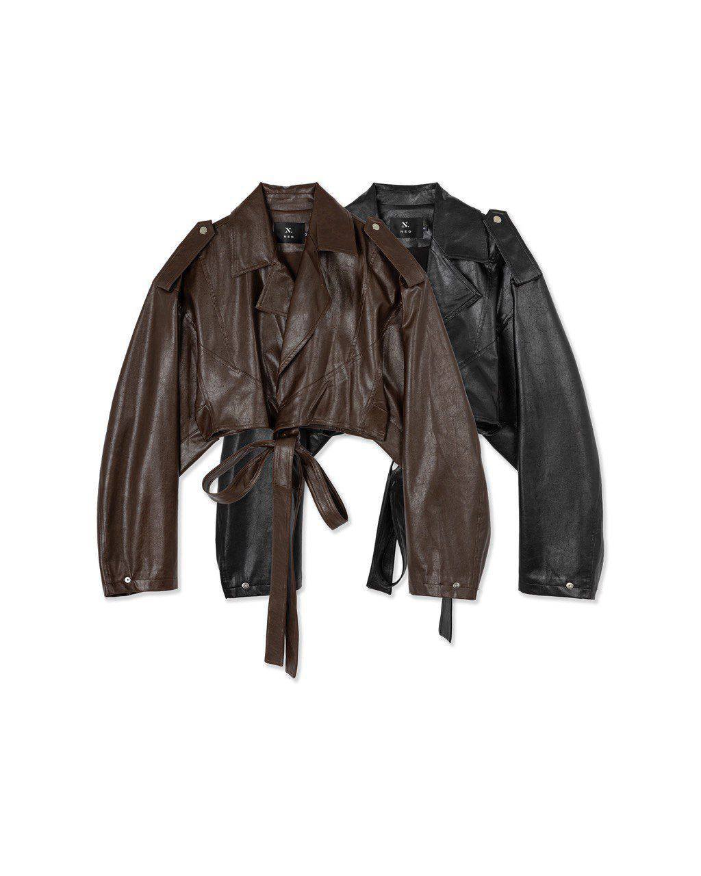 Cropped Faux Leather Belted Jacket