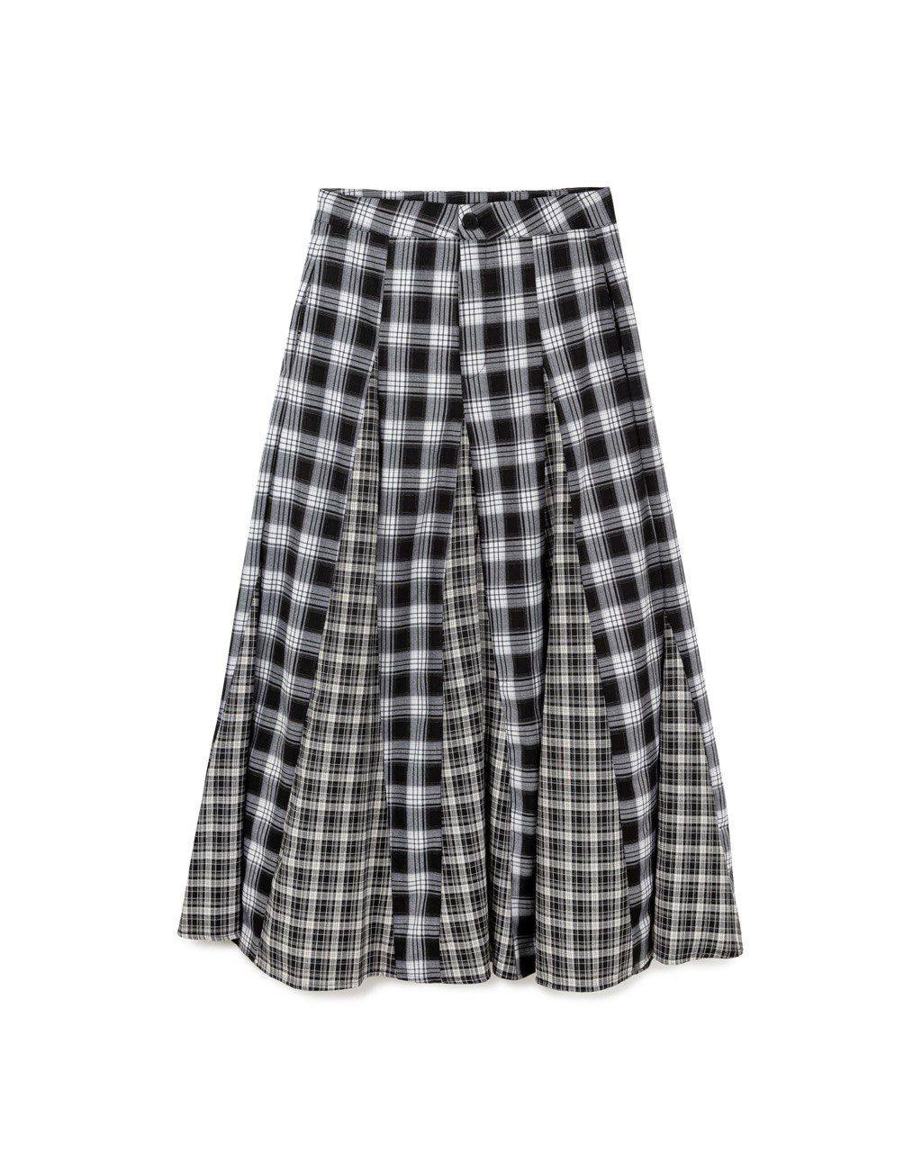 Plaid Panel Pleated Skirt