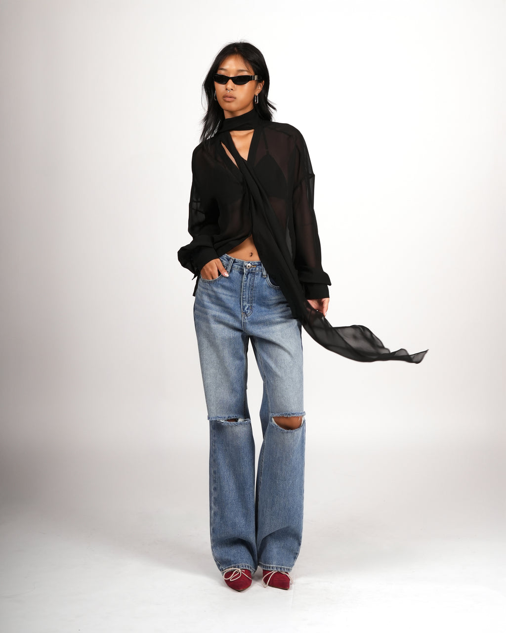 Ripped Straight Denim Pants