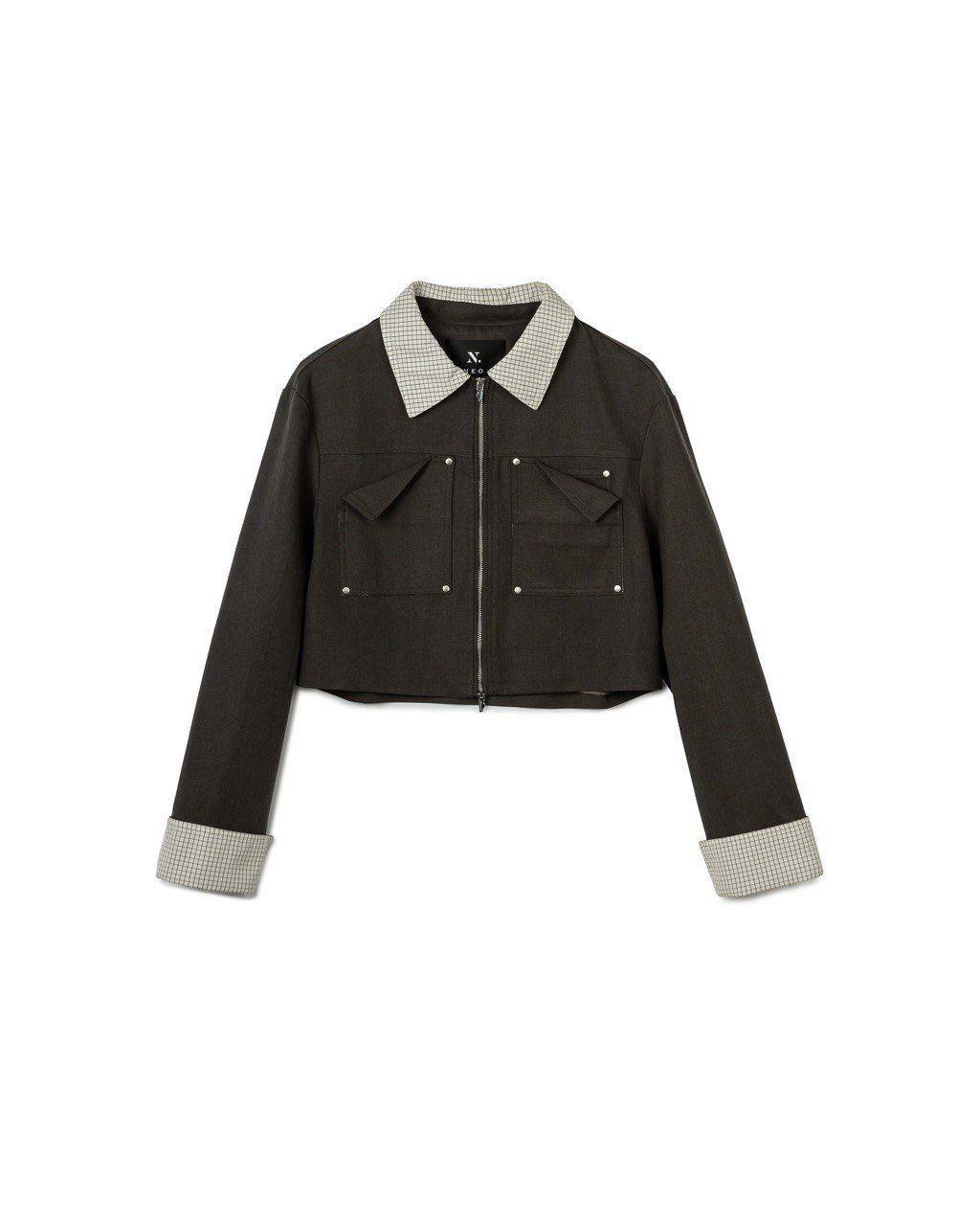 Contrast Collar Cropped Jacket