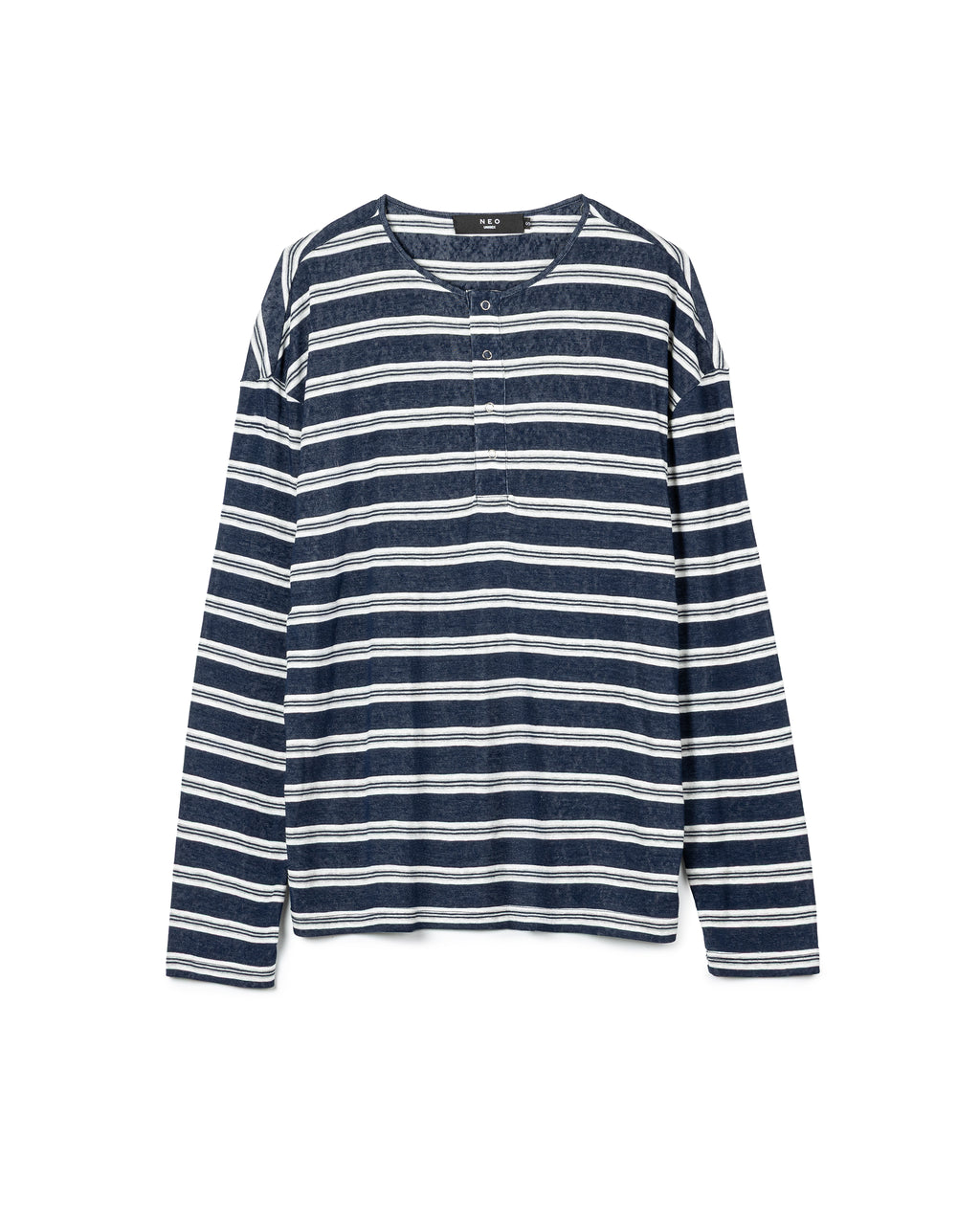 Casual striped-cotton Henley top