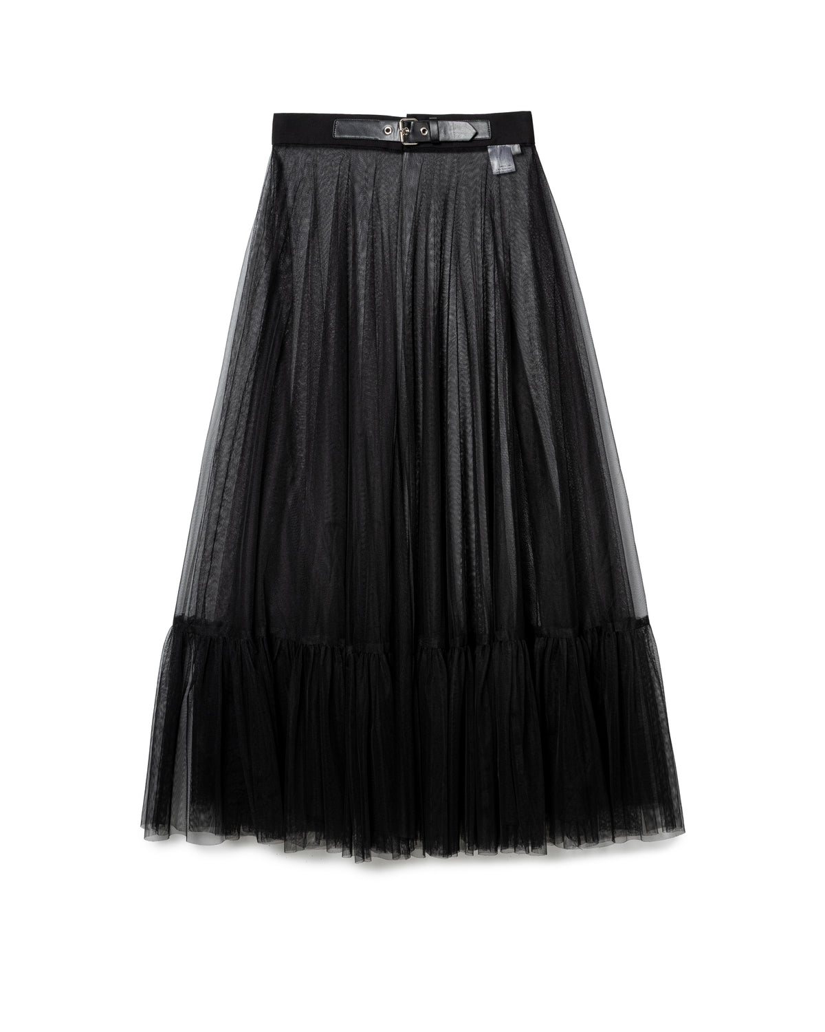 Belted Tulle Pleated Skirt