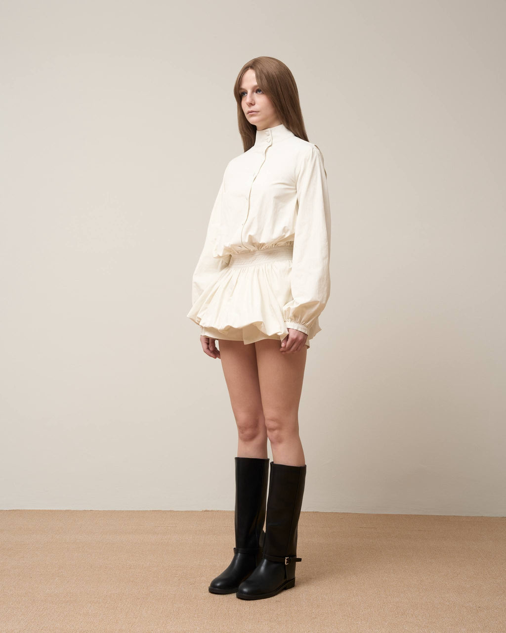 Vol.3 Ch.2 Sculptural Smocked-Waist Blouse (PolkaDot)