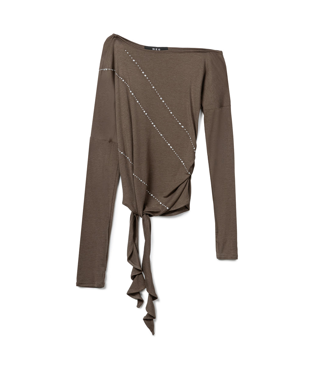 Asymmetric Embellished Tie-Detail Top