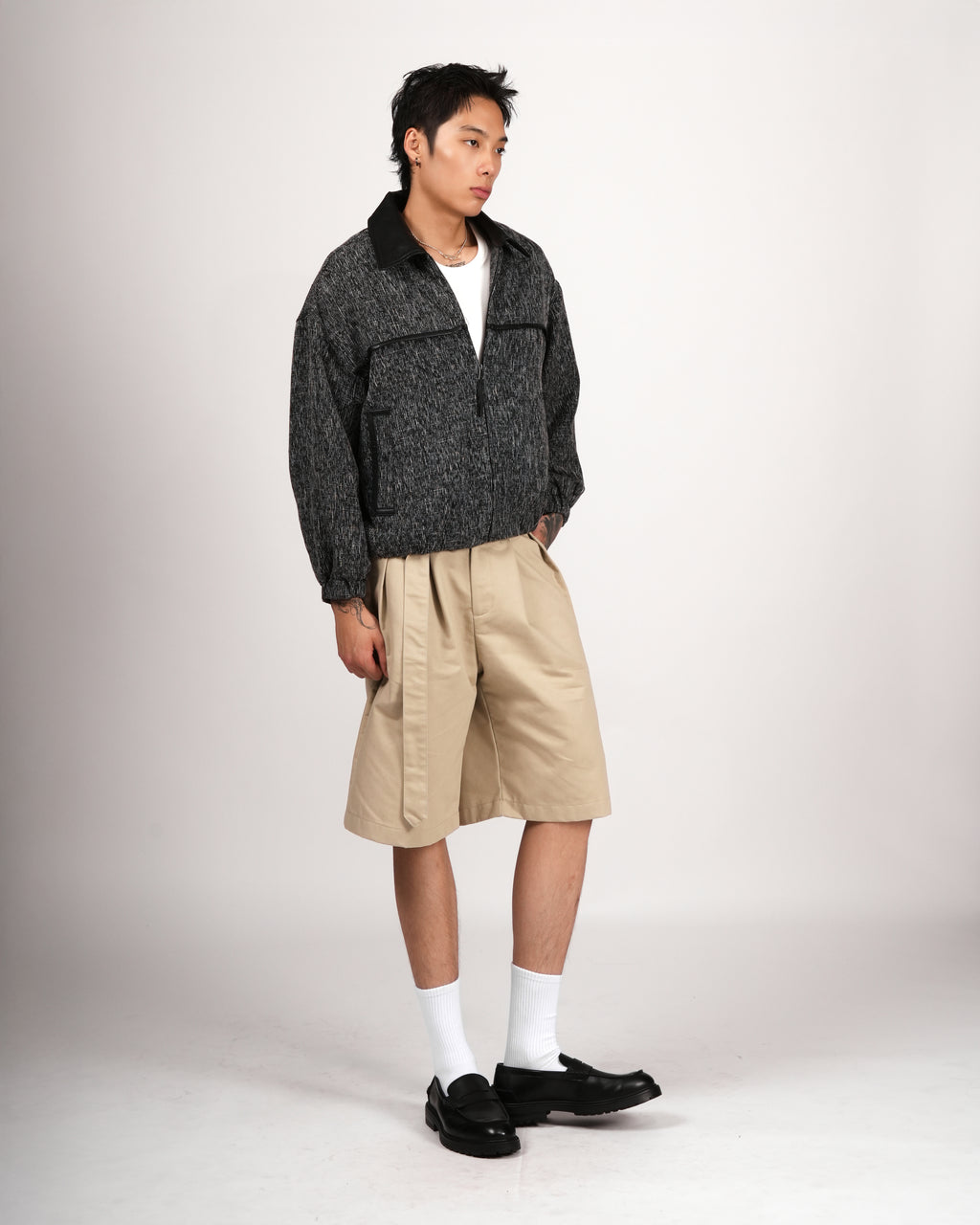 Leather-Trim Zip Jacket