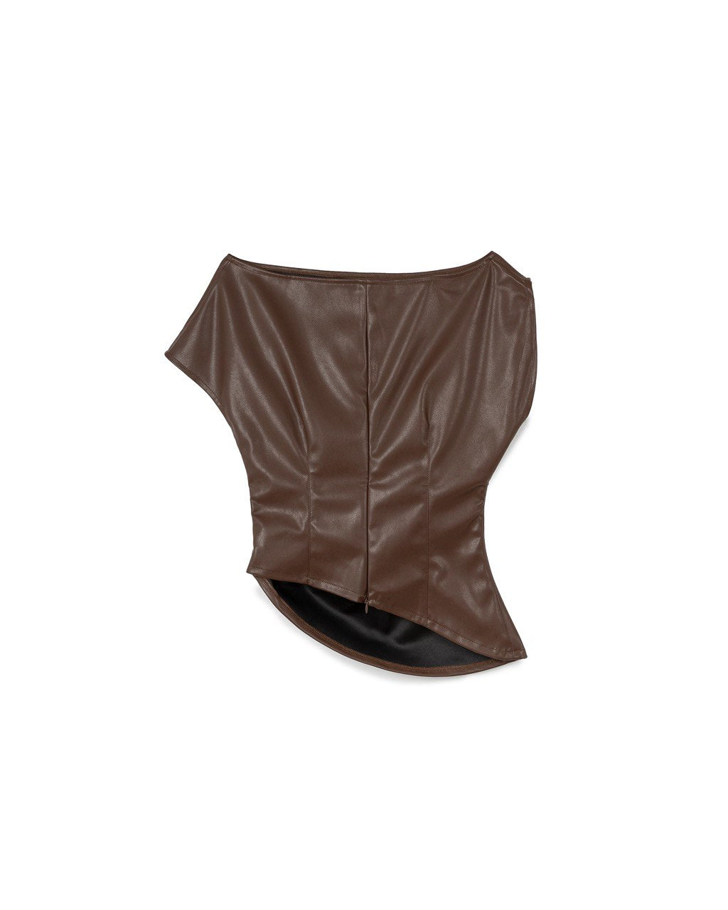 Ruched Faux Leather One-Shoulder Top