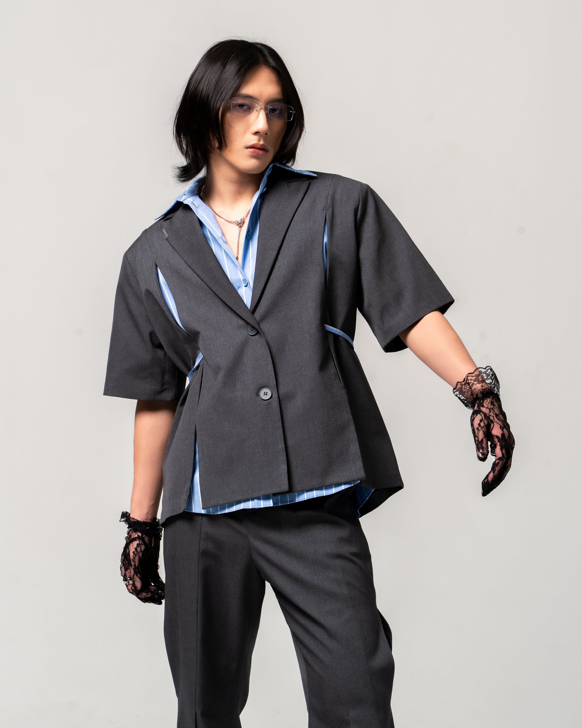 N E O CH.1 Chipped Short Sleeve Blazer
