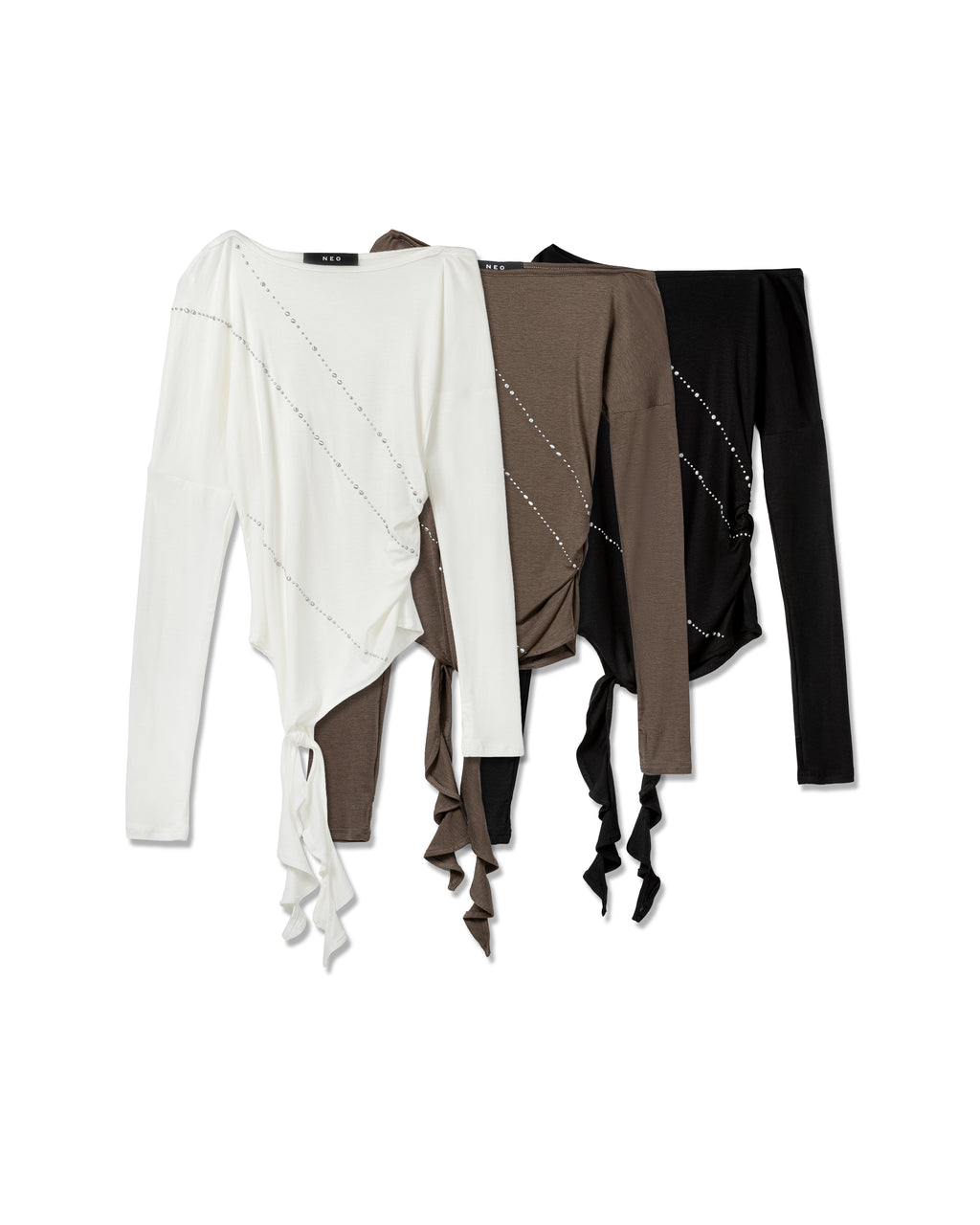Asymmetric Embellished Tie-Detail Top