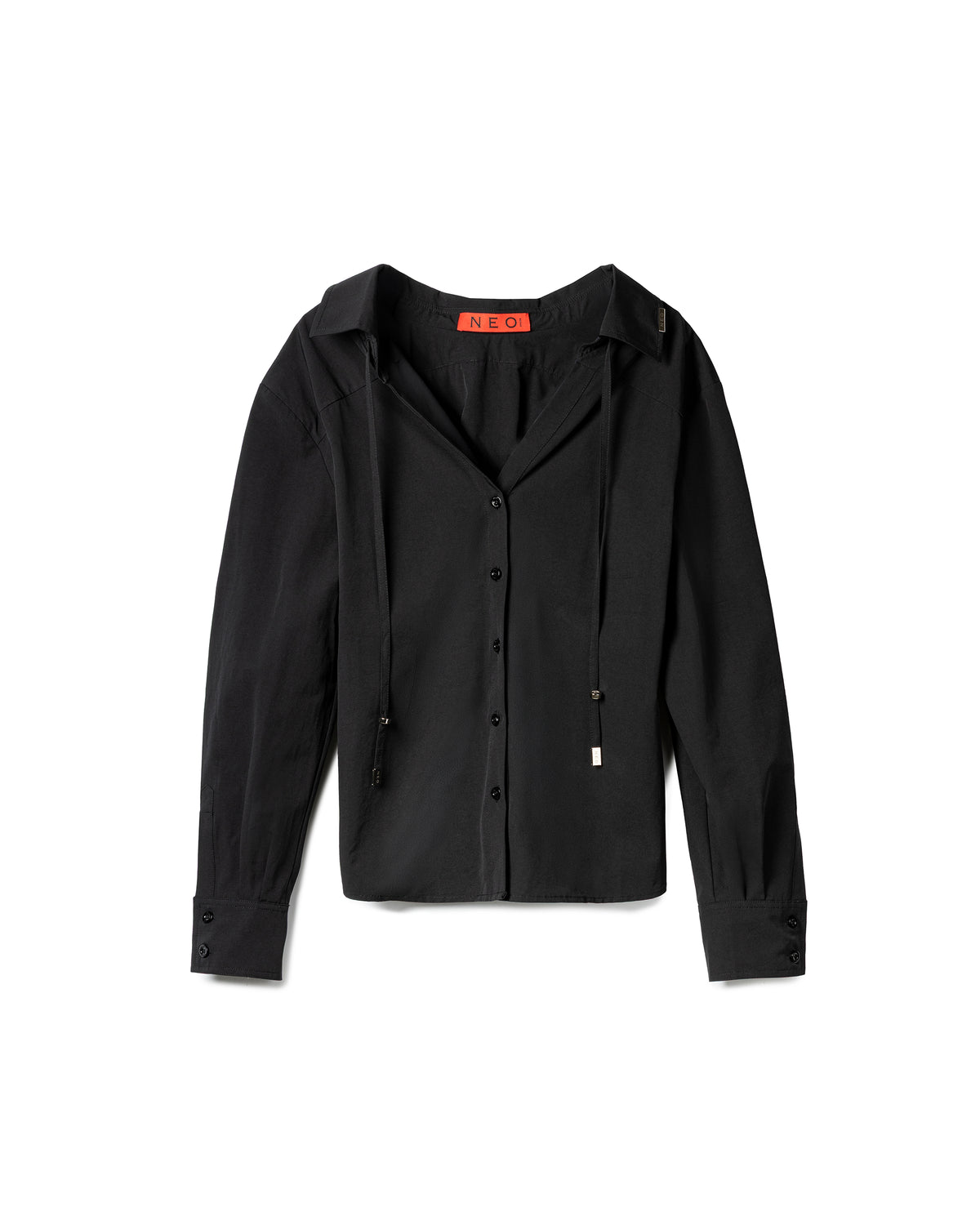 Vol.3 Ch.2 Minimalist Drawstring-Collar Poplin Blouse (Blue)