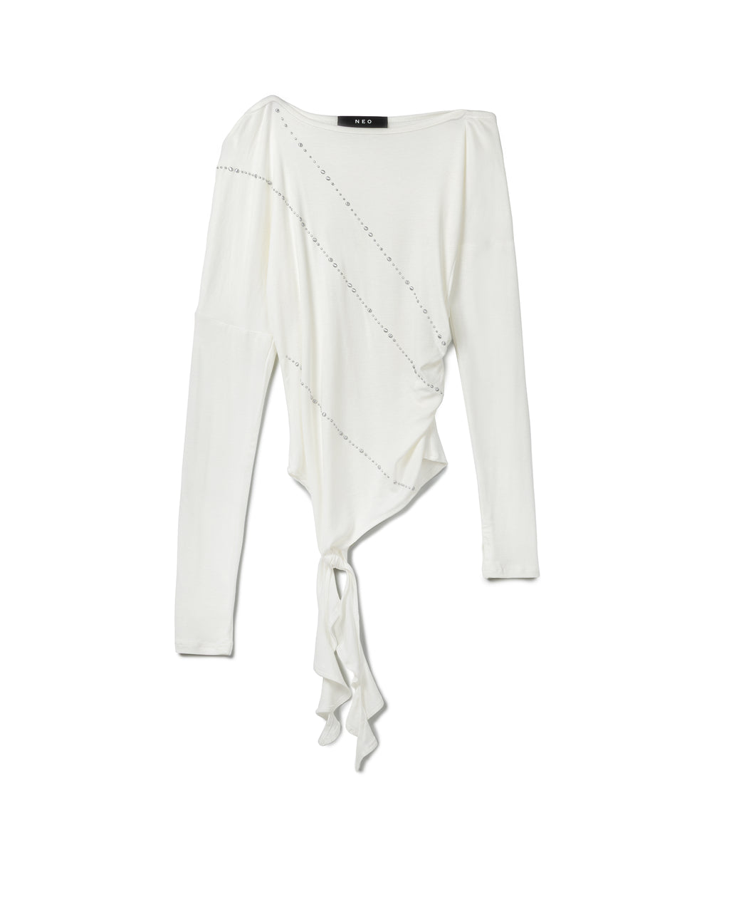 Asymmetric Embellished Tie-Detail Top