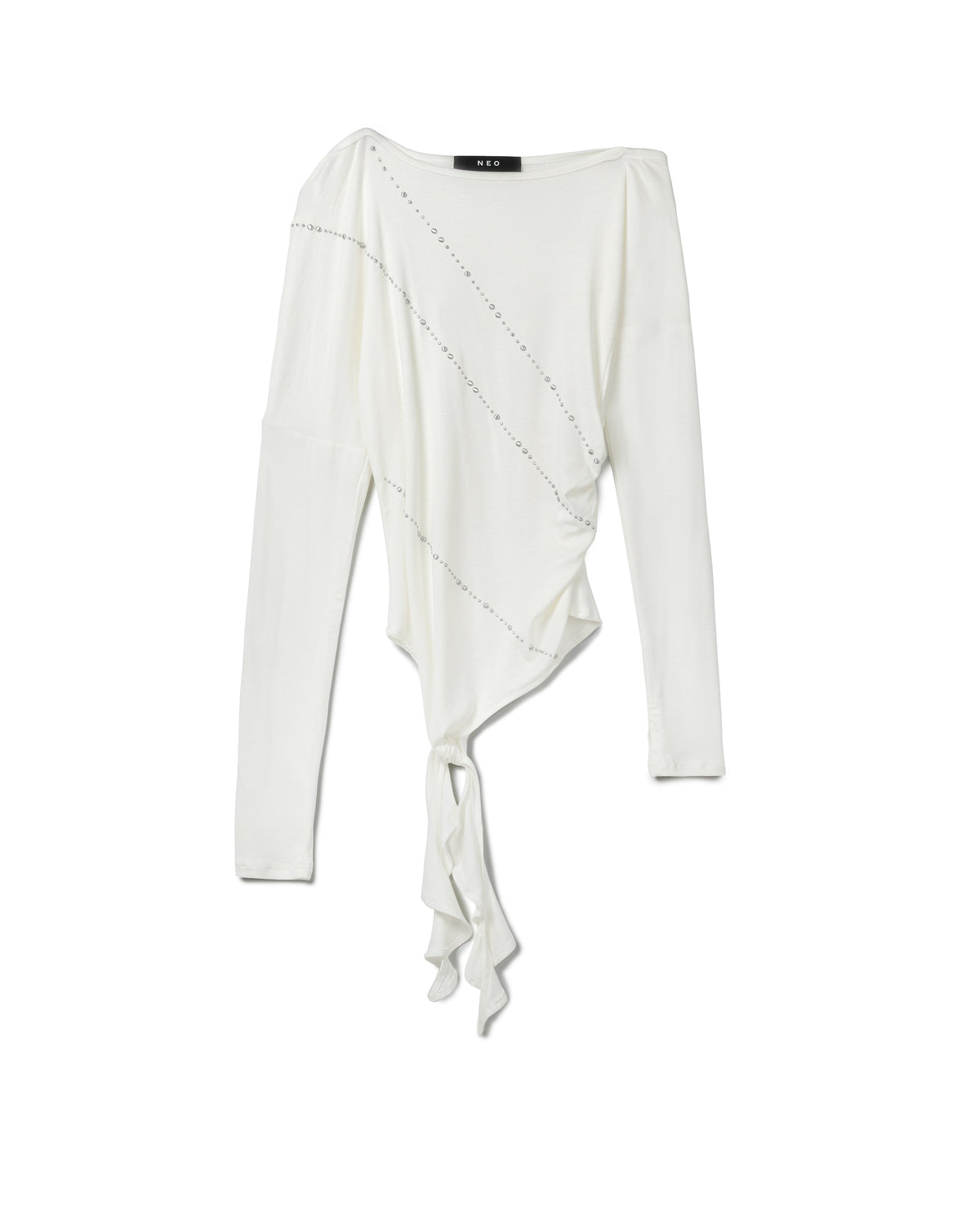 Asymmetric Embellished Tie-Detail Top