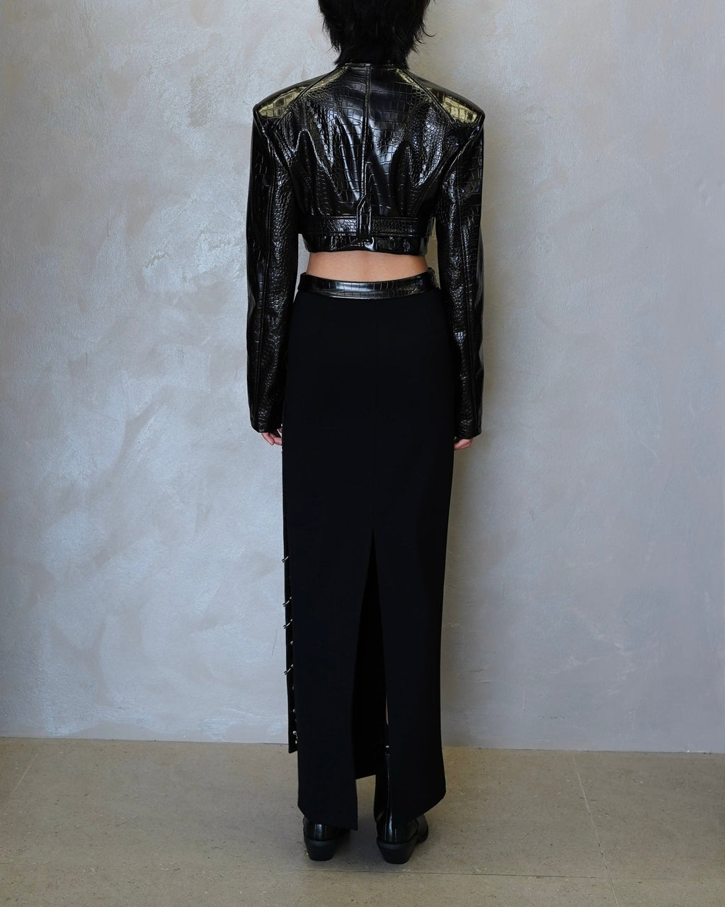 Faux Croc Irregular Leather Skirt