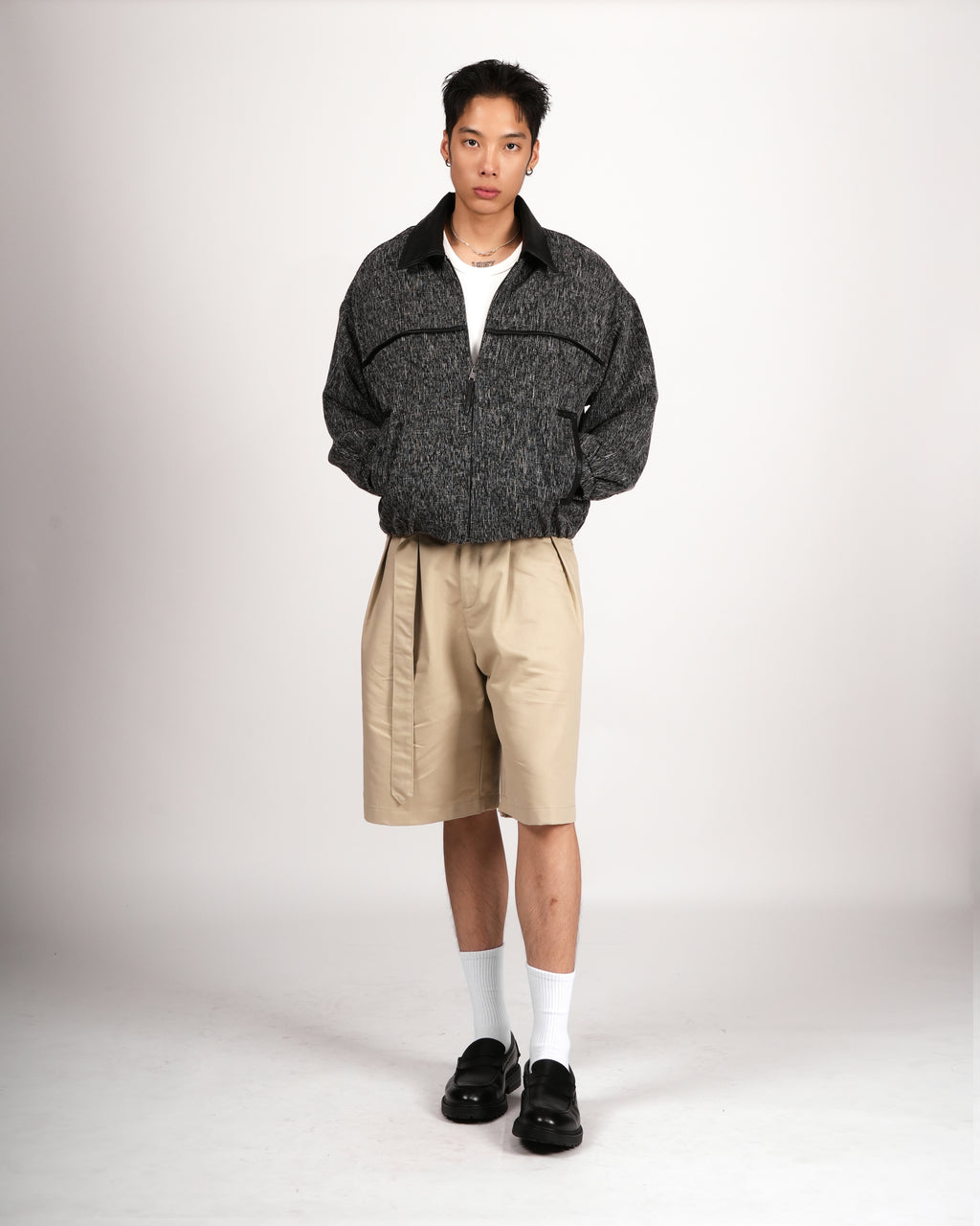 Leather-Trim Zip Jacket