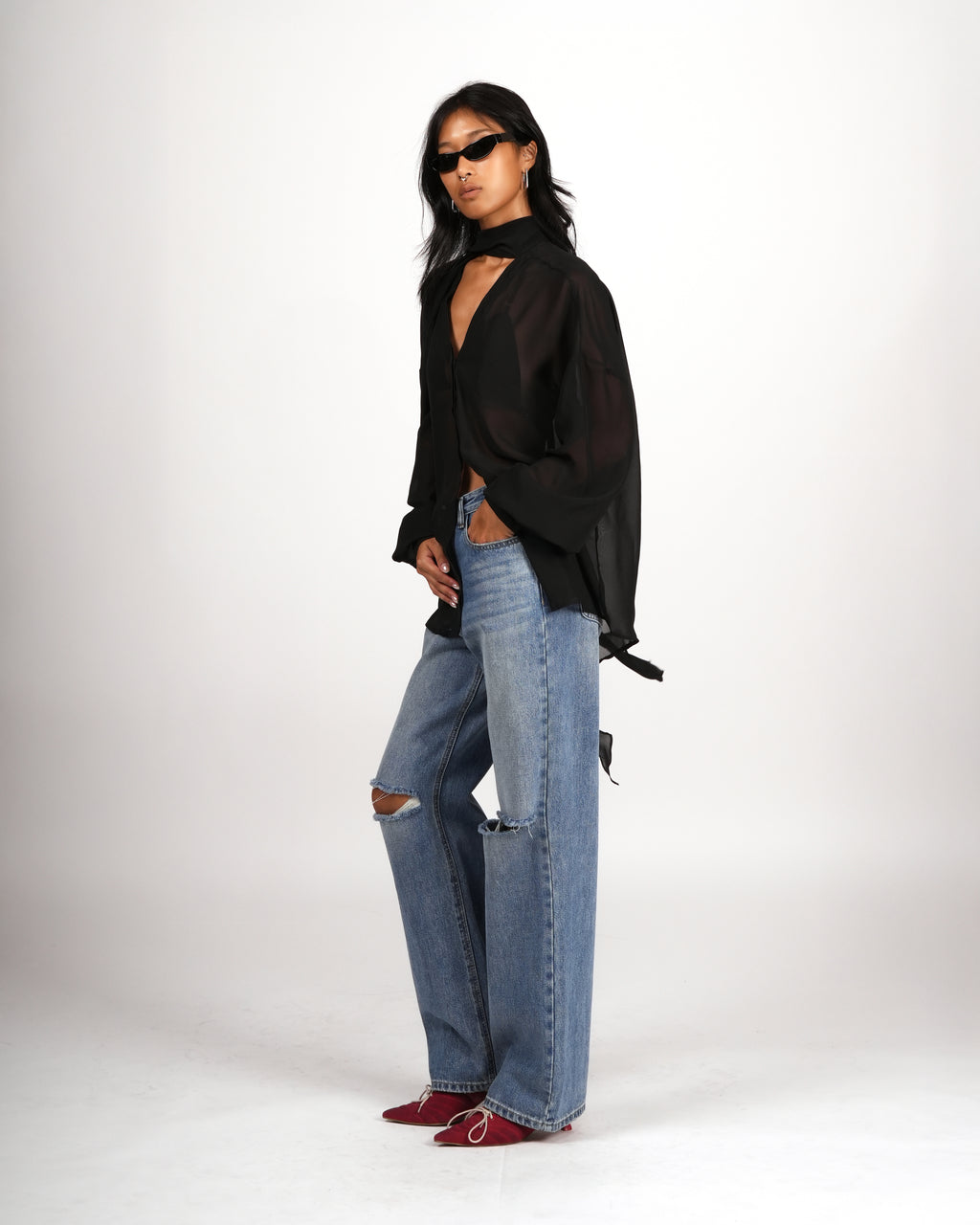 Ripped Straight Denim Pants