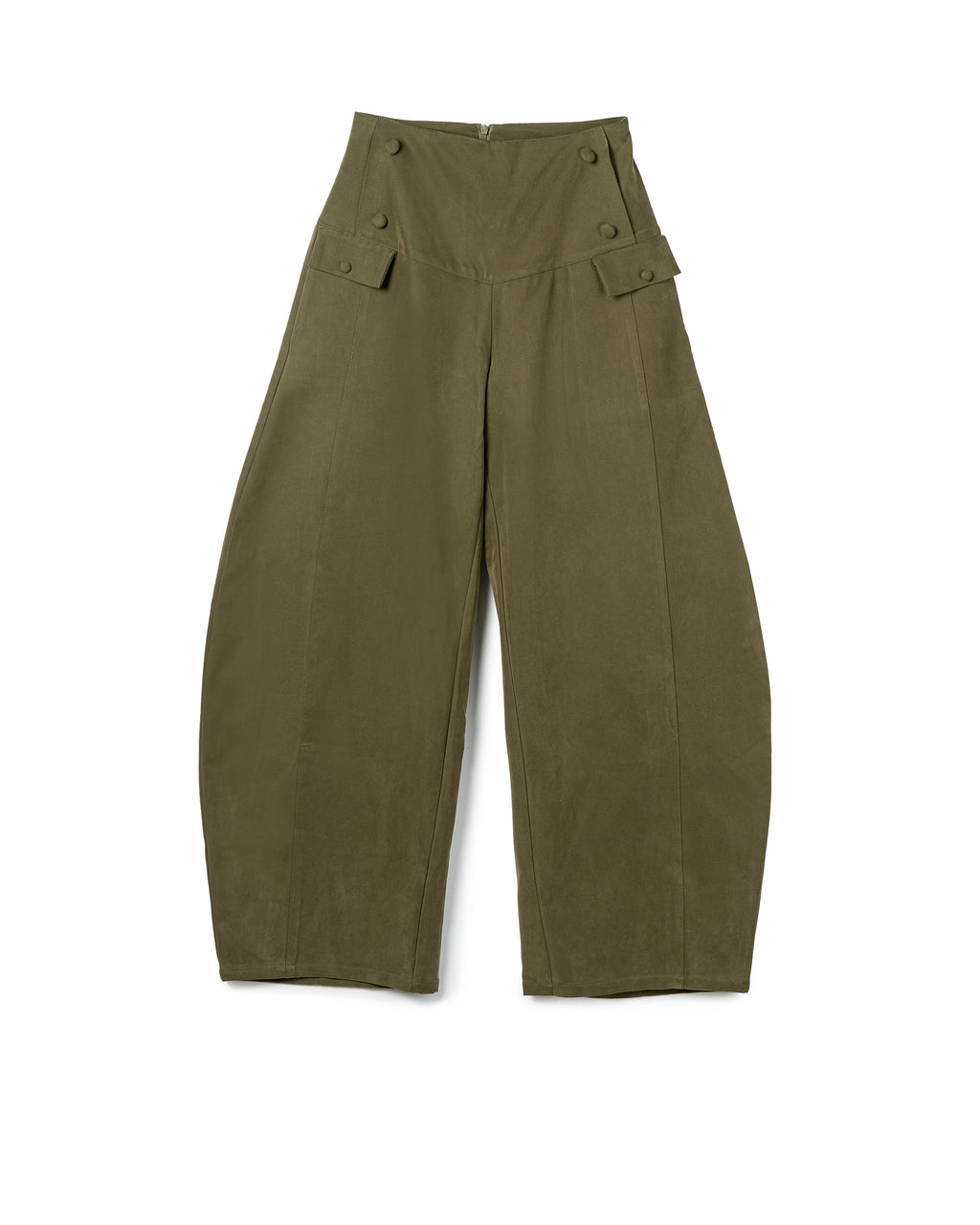 N E O Button flap barrel leg trousers