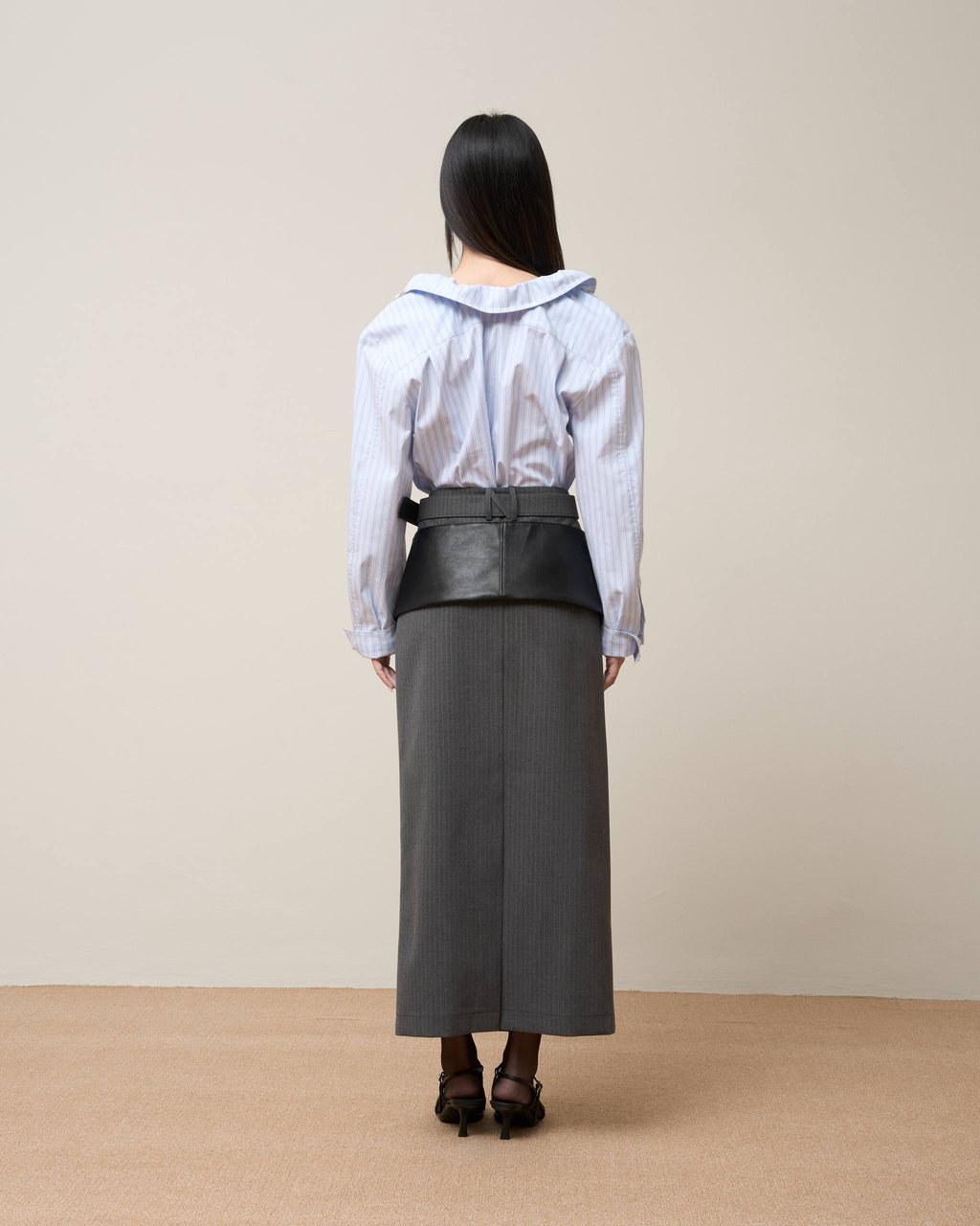 Vol.3 Ch.2 Minimalist Drawstring-Collar Poplin Blouse (Blue)