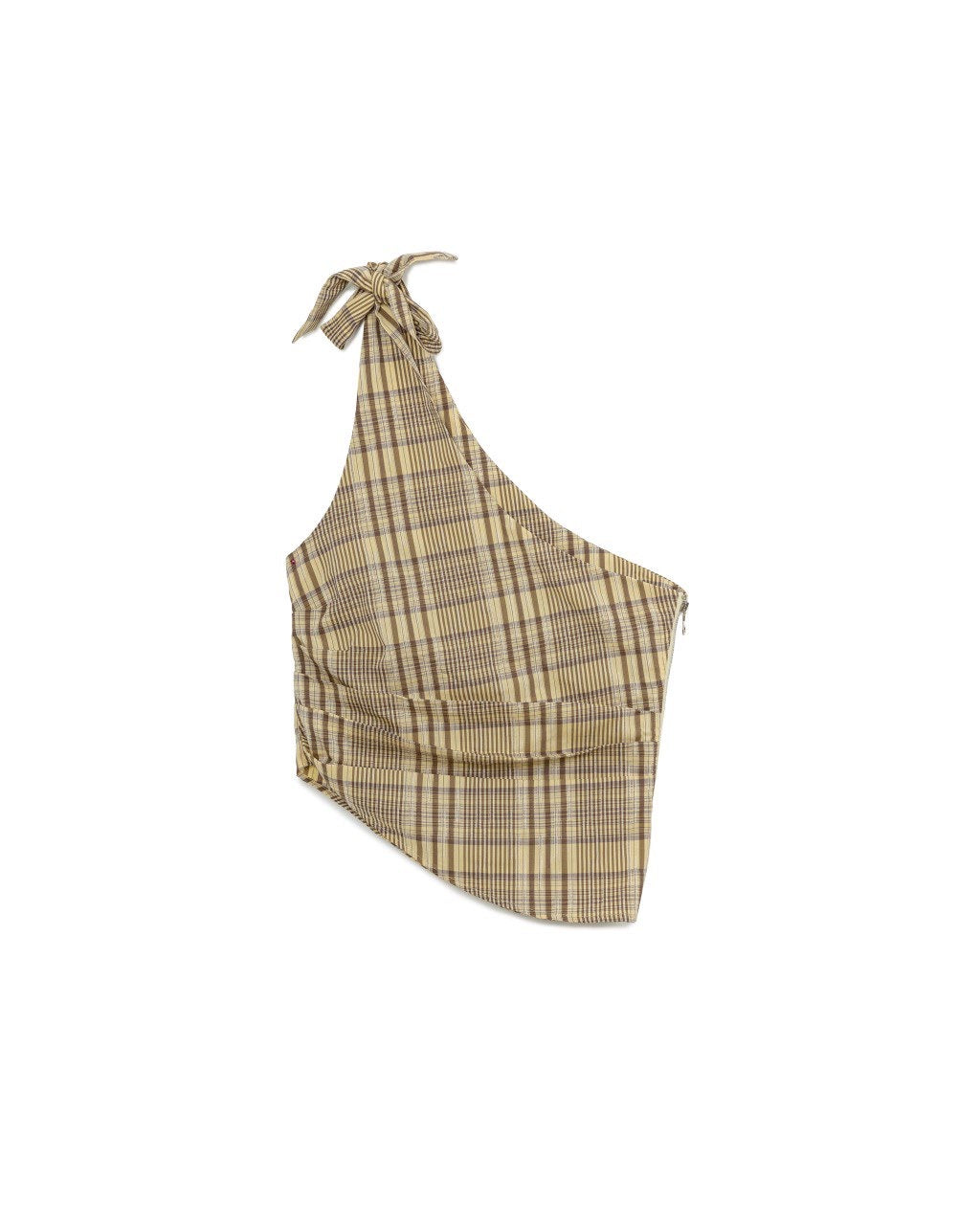 Plaid One-Shoulder Bow Top