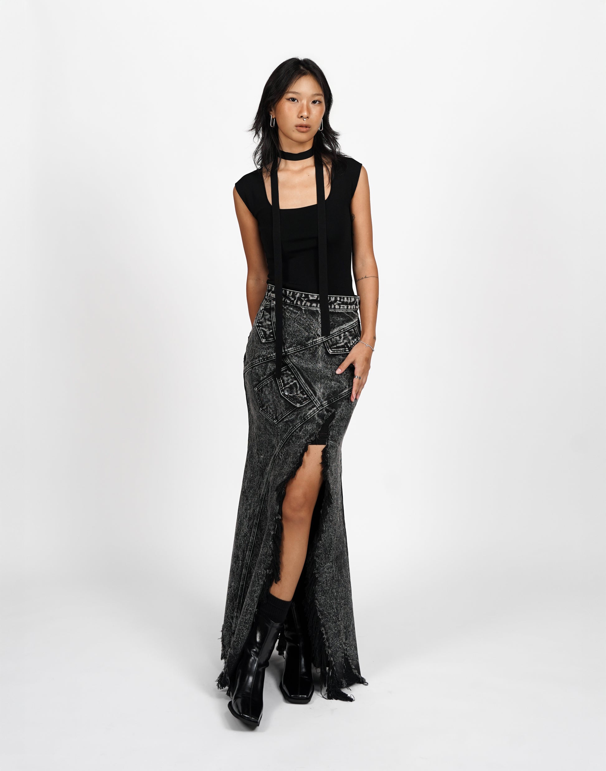 Washed Denim Mermaid Skirt