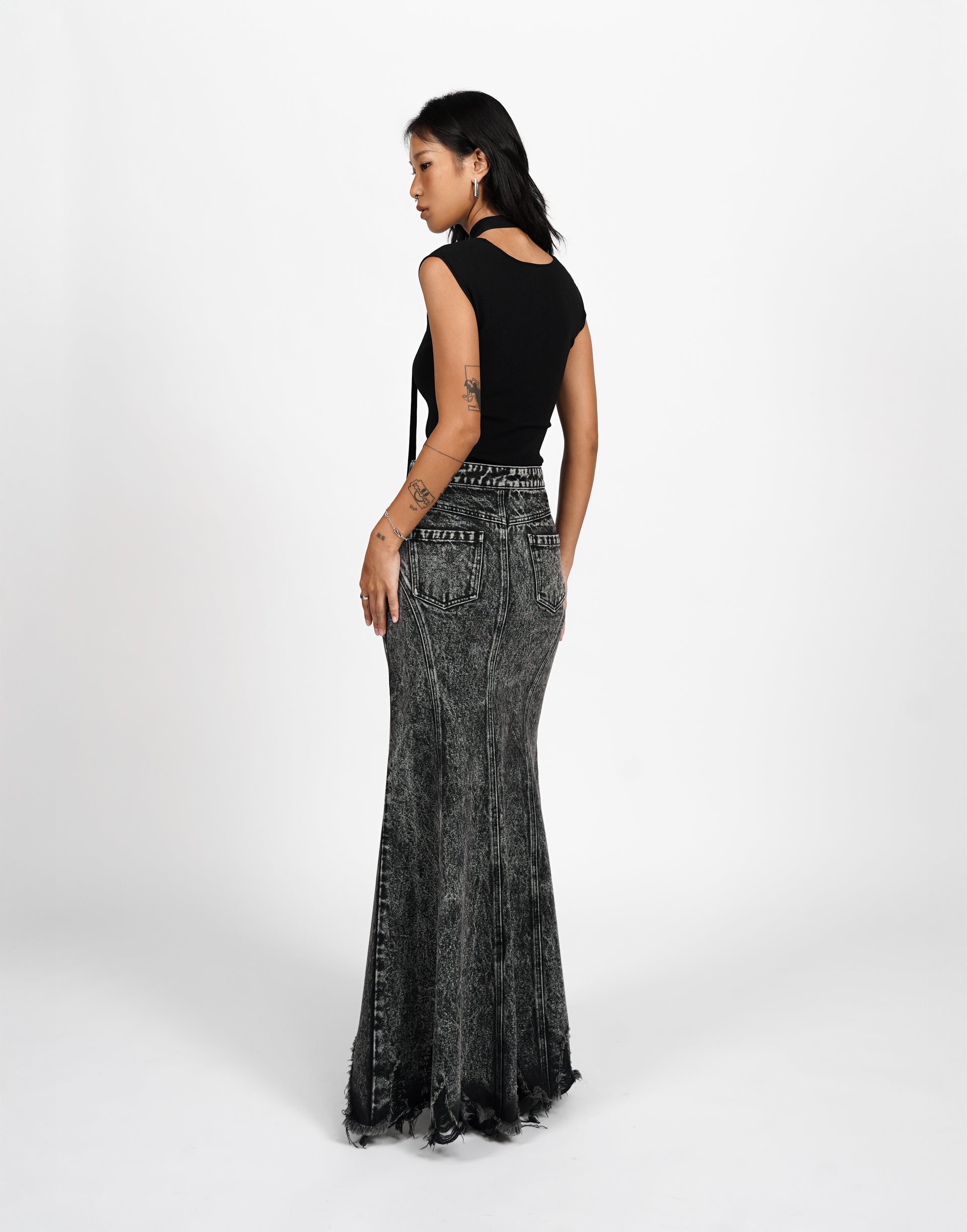 Washed Denim Mermaid Skirt