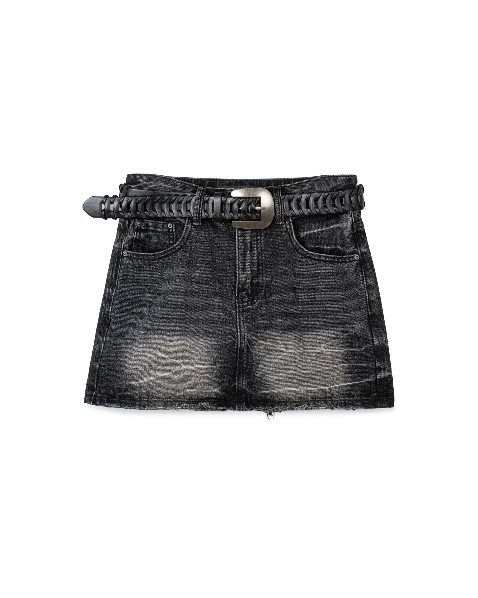 Denim Gradient Belted Mini Skirt