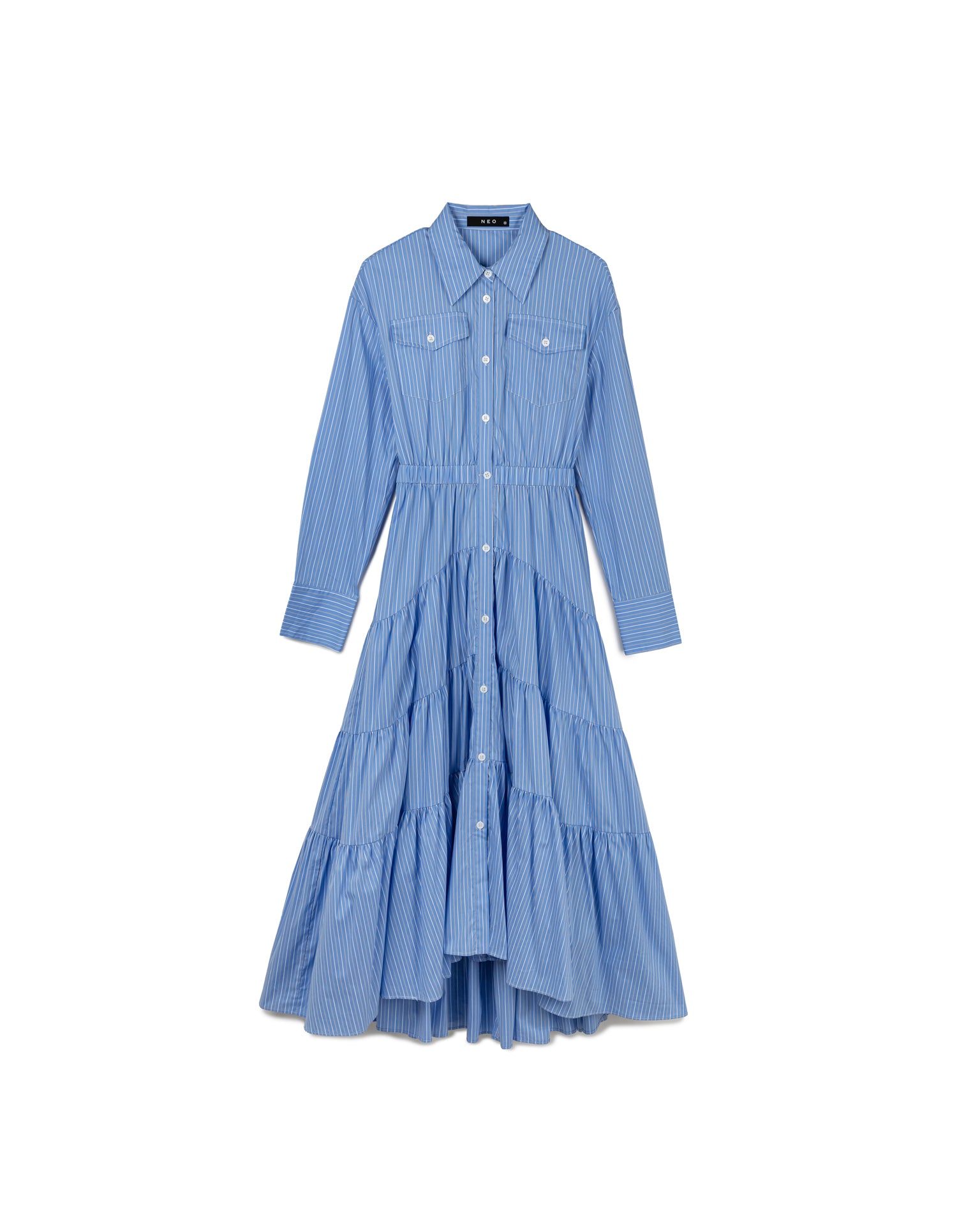 Tiered Pinstripe Shirt Dress