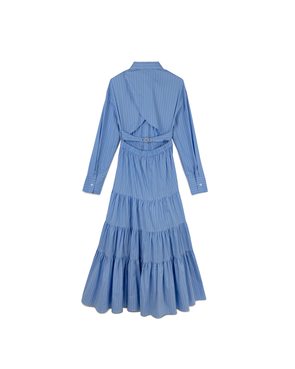 Tiered Pinstripe Shirt Dress