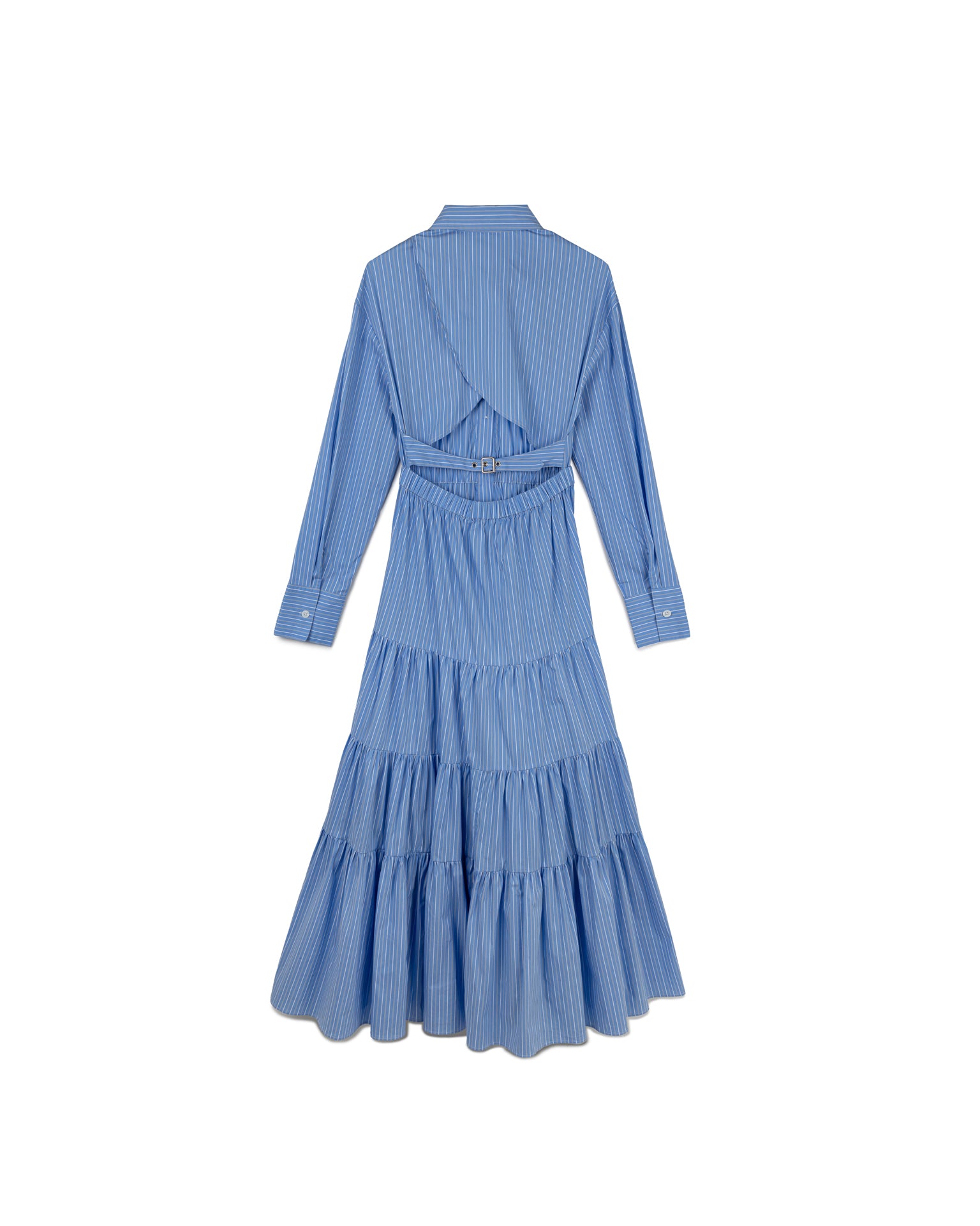 Tiered Pinstripe Shirt Dress