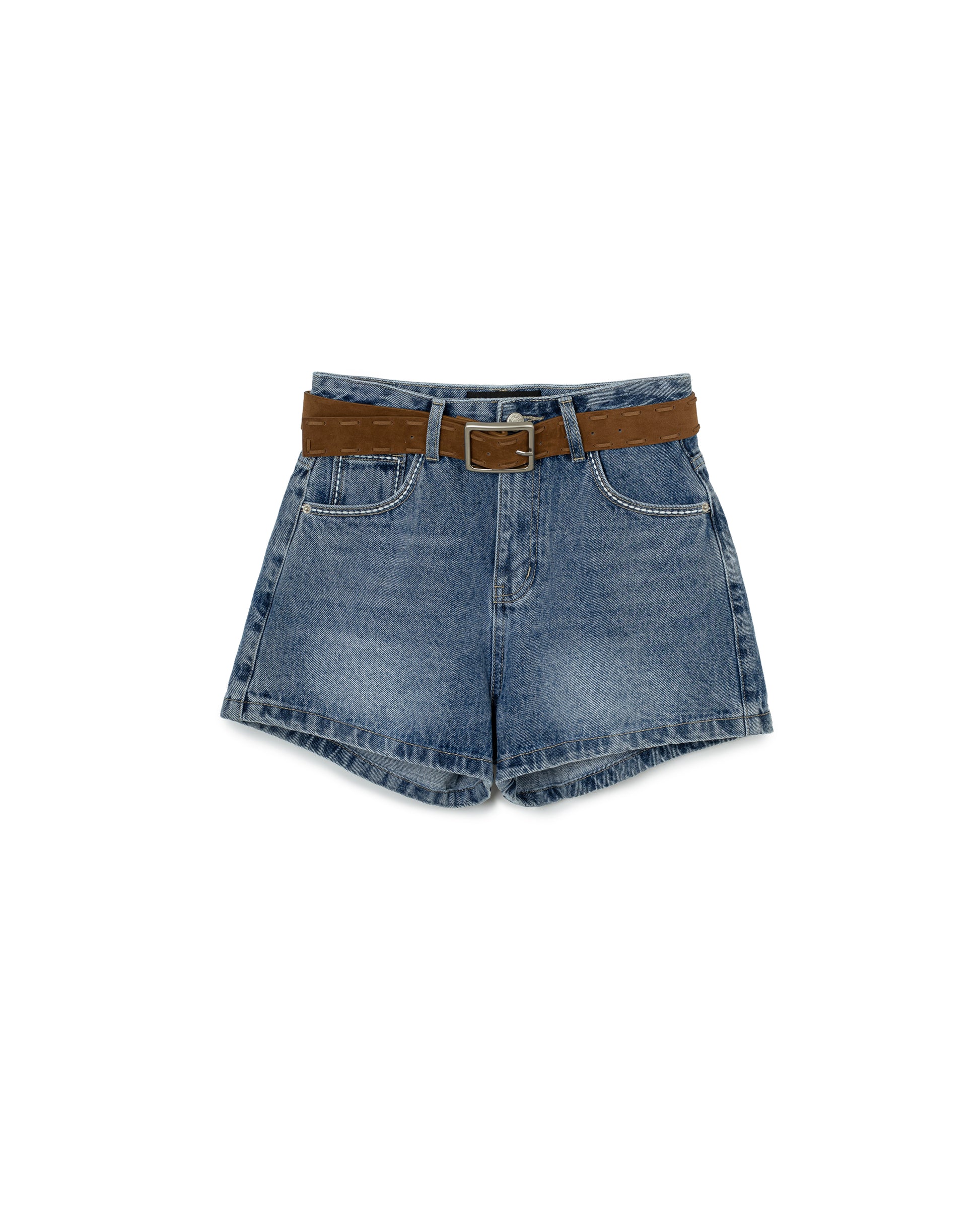 Belted Denim Shorts