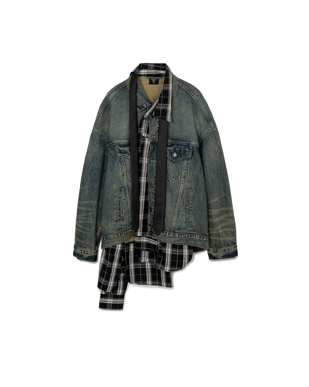 Panel Checkered Denim Jacket