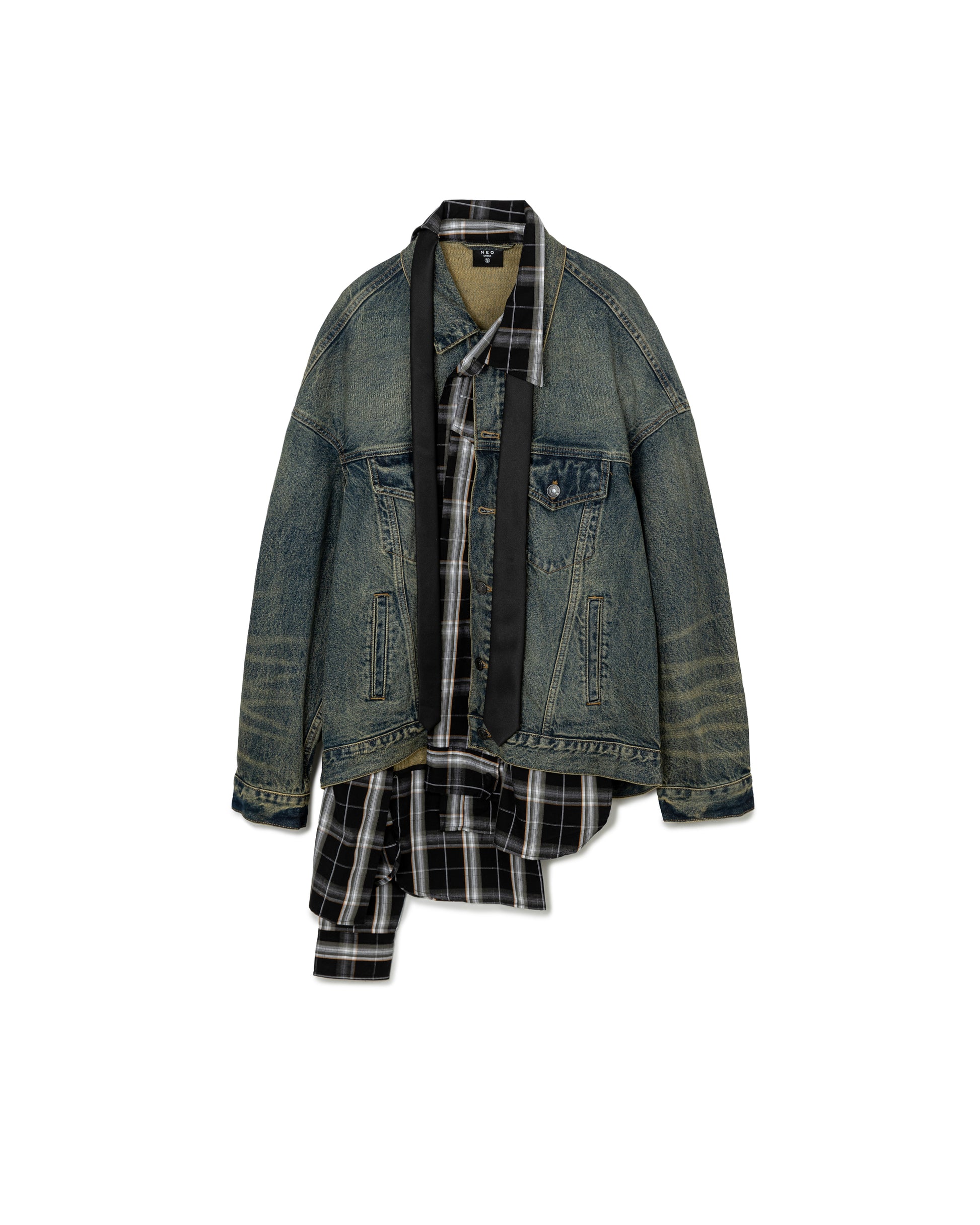 Panel Checkered Denim Jacket