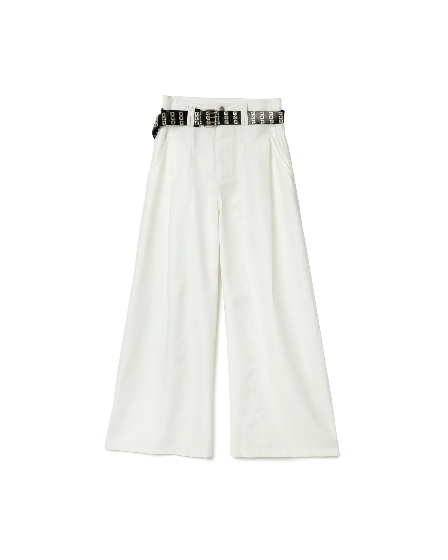 Wide-Leg Structured Pants with Belt