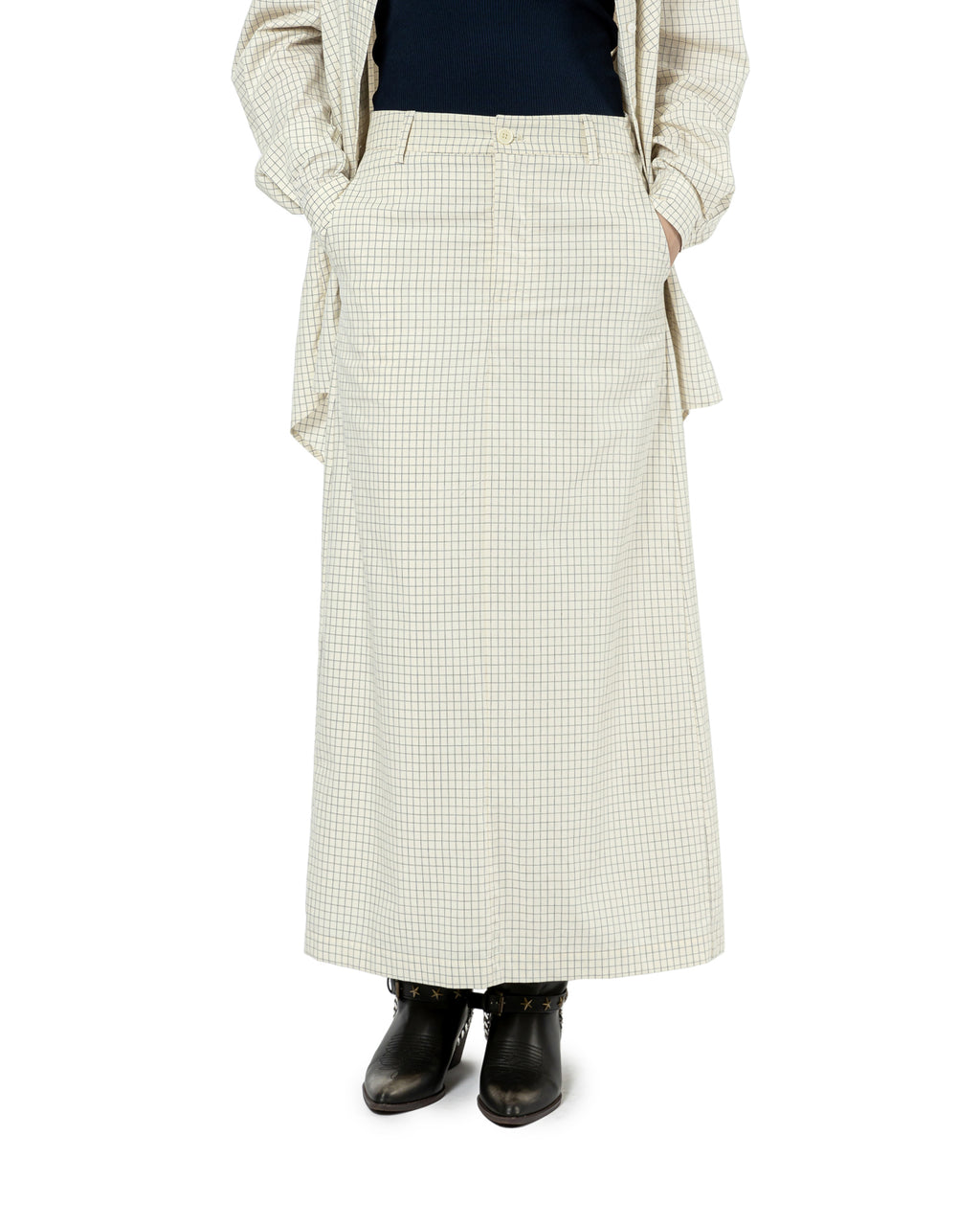 Grid Print A-Line Skirt