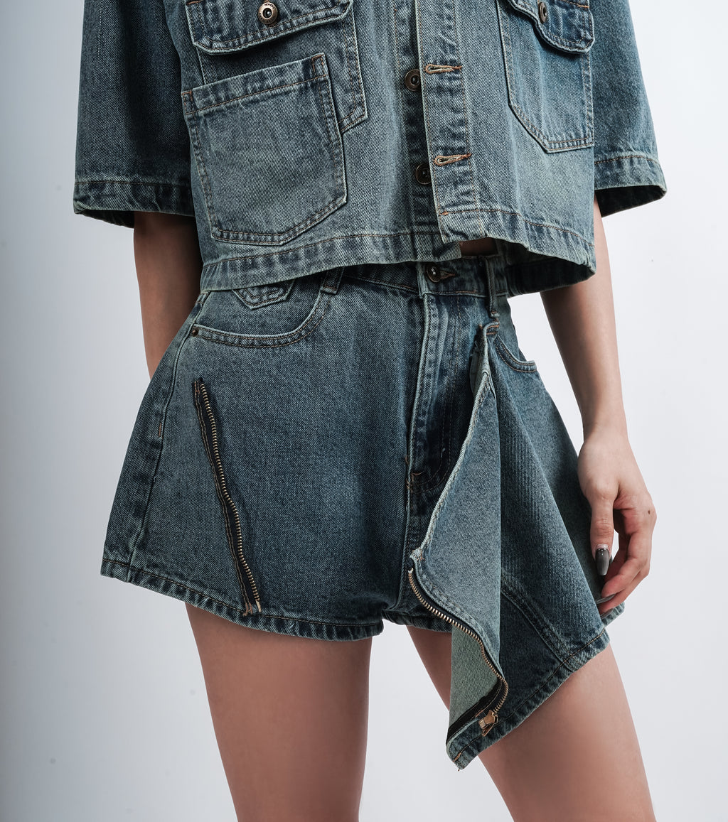 Denim Jacket With Denim Skirt Set